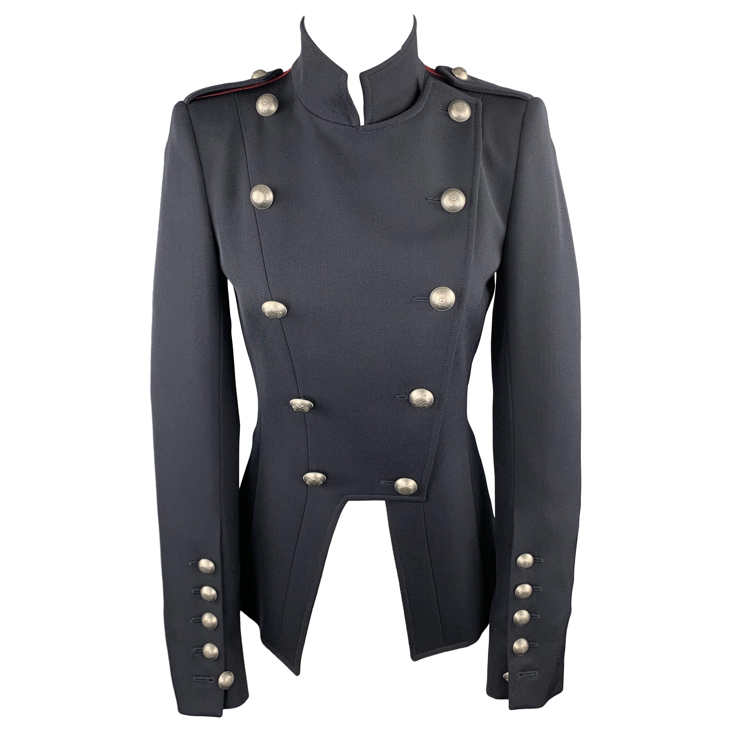 DONDUP Size 4 Navy Wool Blend Military Jacket at 1stDibs high collar