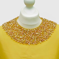 Donetti Milano Sleeveless Canary Yellow Lined Dress with Beaded Neckline 1960s