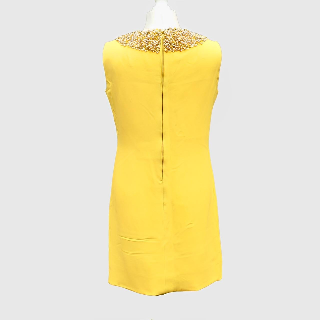 Women's or Men's Donetti Milano Sleeveless Canary Yellow Lined Dress with Beaded Neckline 1960s For Sale