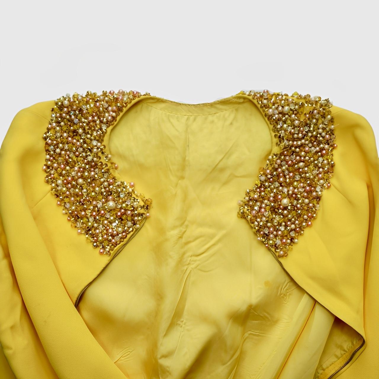 Donetti Milano Sleeveless Canary Yellow Lined Dress with Beaded Neckline 1960s For Sale 1
