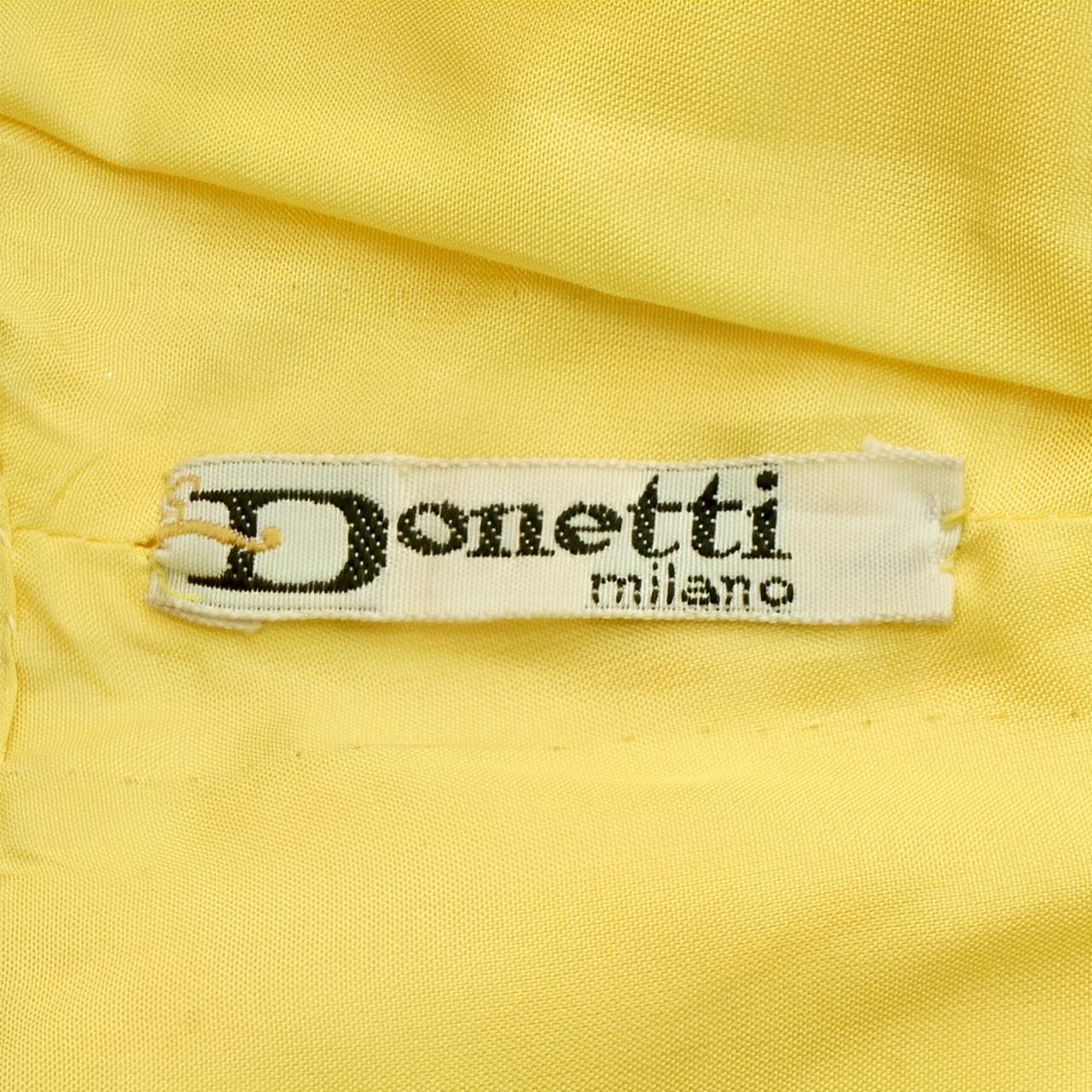 Donetti Milano Sleeveless Canary Yellow Lined Dress with Beaded Neckline 1960s For Sale 2