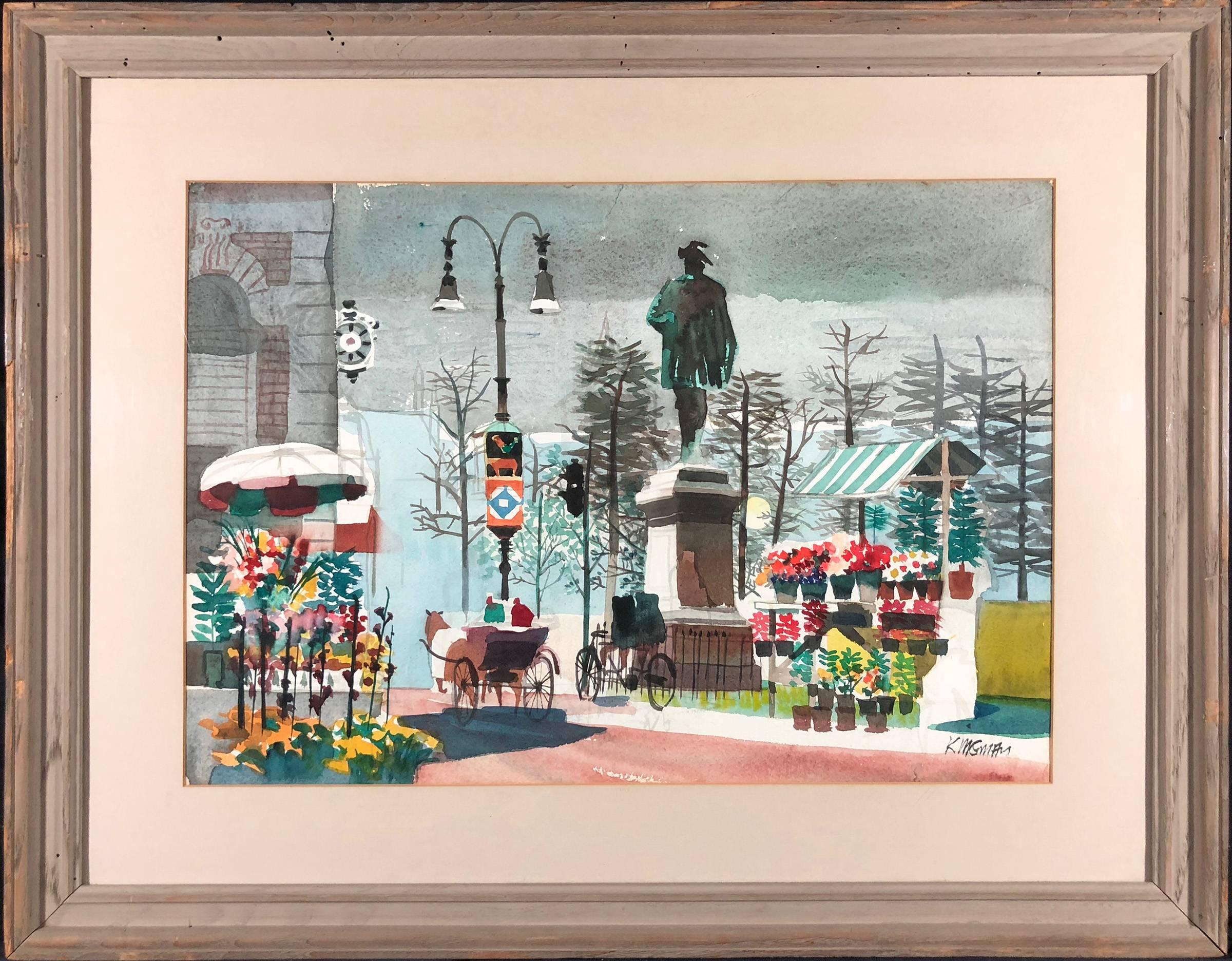 Flower Market, Oslo Norway - Art by Dong Kingman