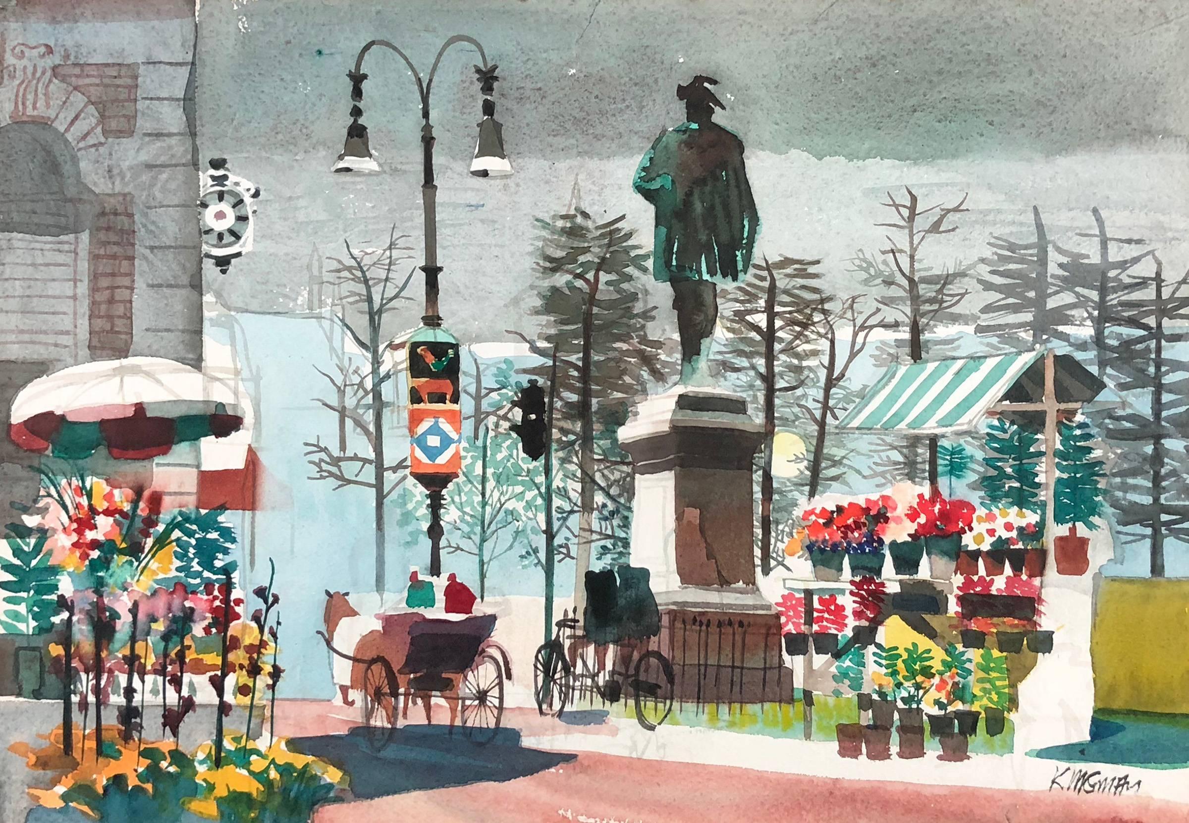 Dong Kingman Landscape Art - Flower Market, Oslo Norway