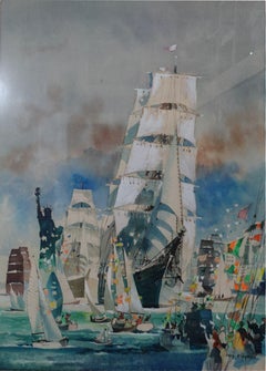 Dong Kingman, acquerello originale di grandi dimensioni per "Operazione Vela 1976" Firmato