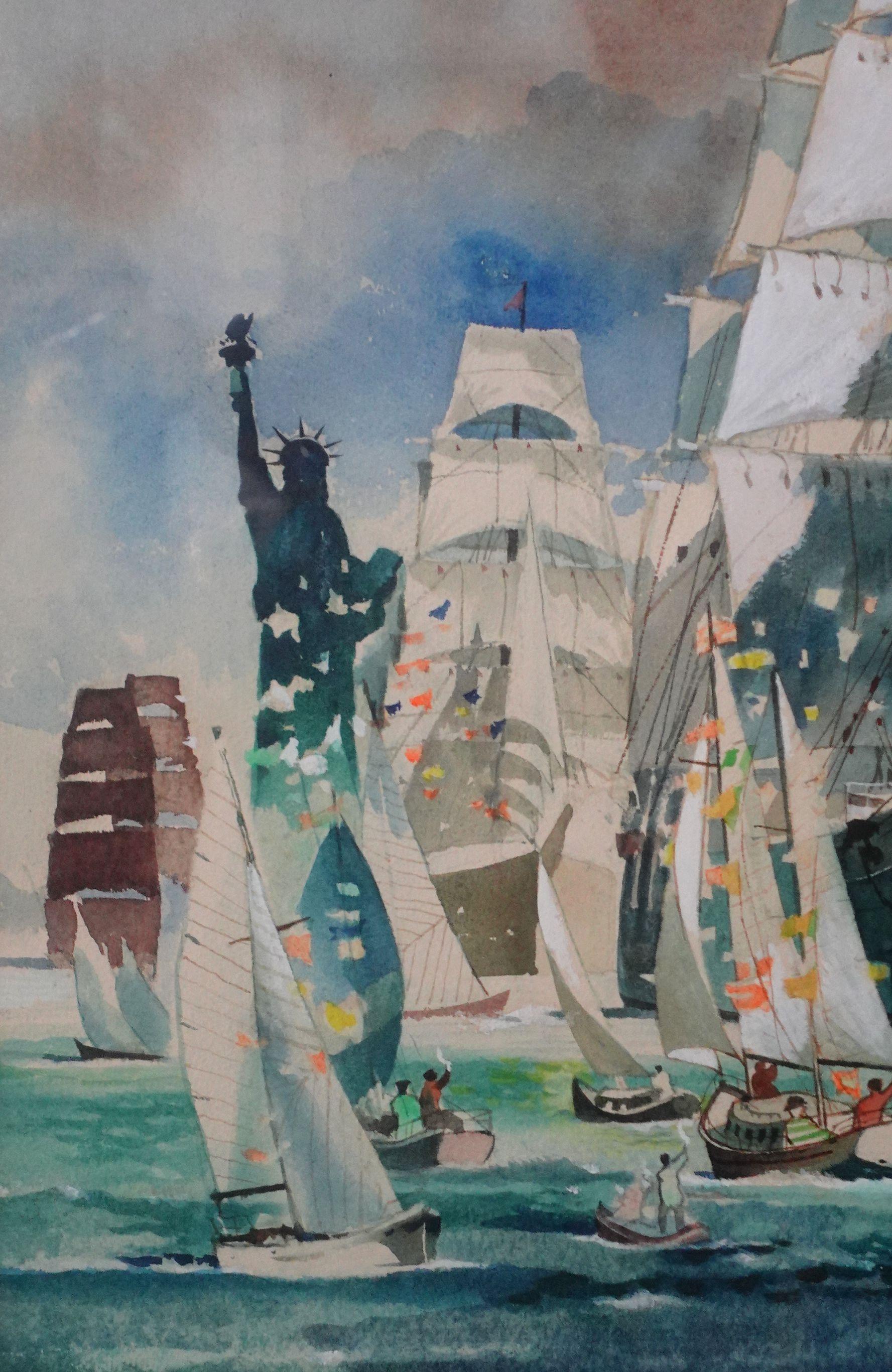 Américain Grande peinture originale de Dong Kingman pour Operation Sail 1976 signée en vente