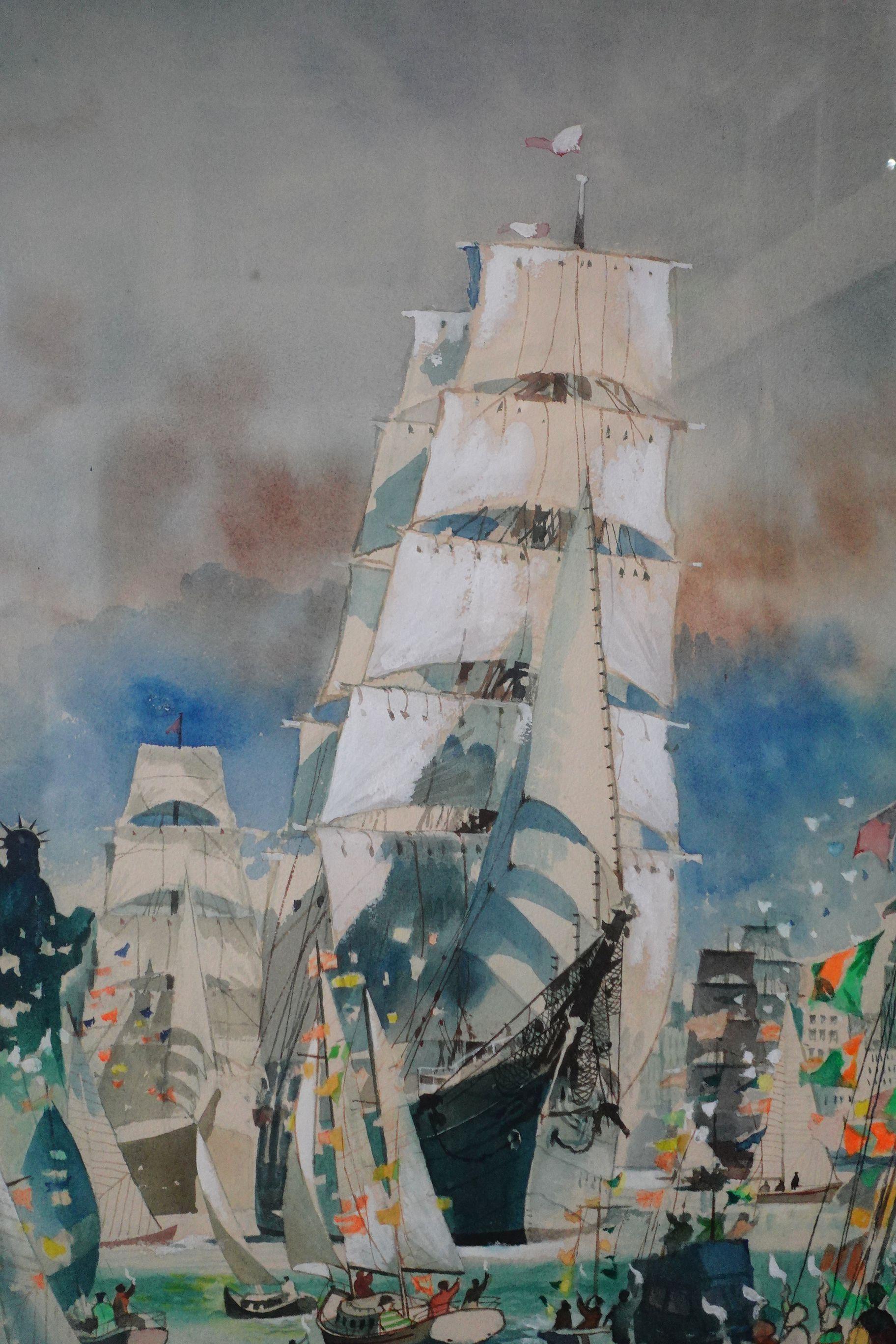 Fin du 20e siècle Grande peinture originale de Dong Kingman pour Operation Sail 1976 signée en vente