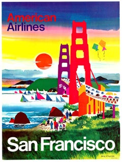Poster di viaggio vintage originale dell'American Airlines San Francisco  Golden Gate