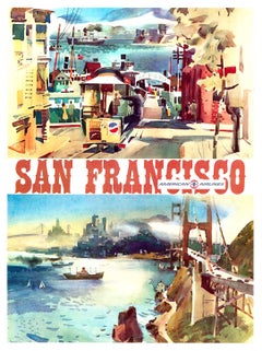 Original San Francisco American Airlines vintage travel poster, linen-backed