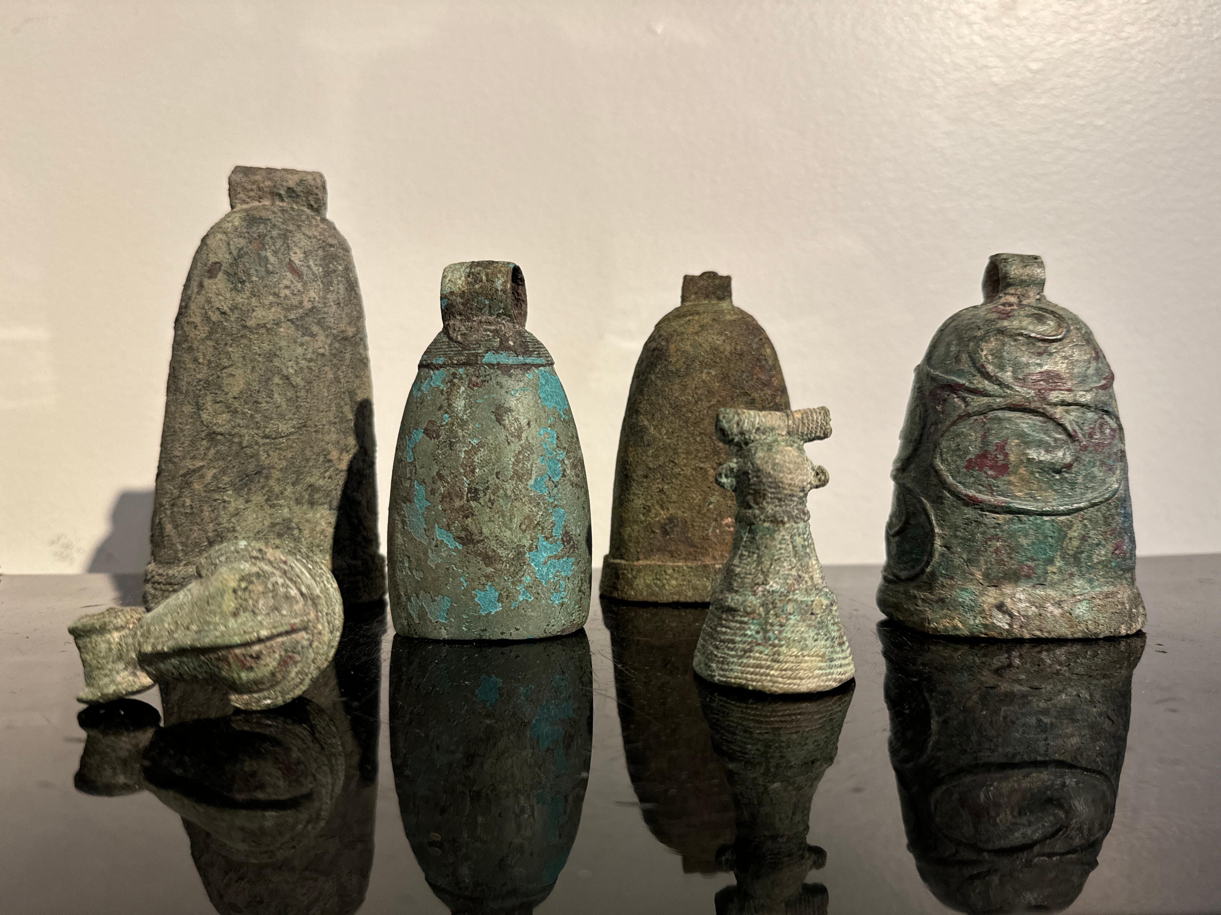 Vietnamese Dong Son Bronze Bells, Group of 6, circa 3rd - 1st century BCE, Vietnam For Sale