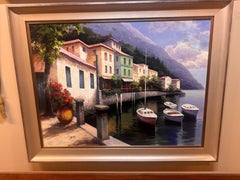 Lake Como, Italy Impressionist Oil Painting on Canvas, Framed