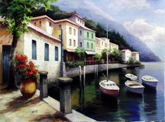 Lake Como, Italy Impressionist Oil Painting on Canvas, Framed