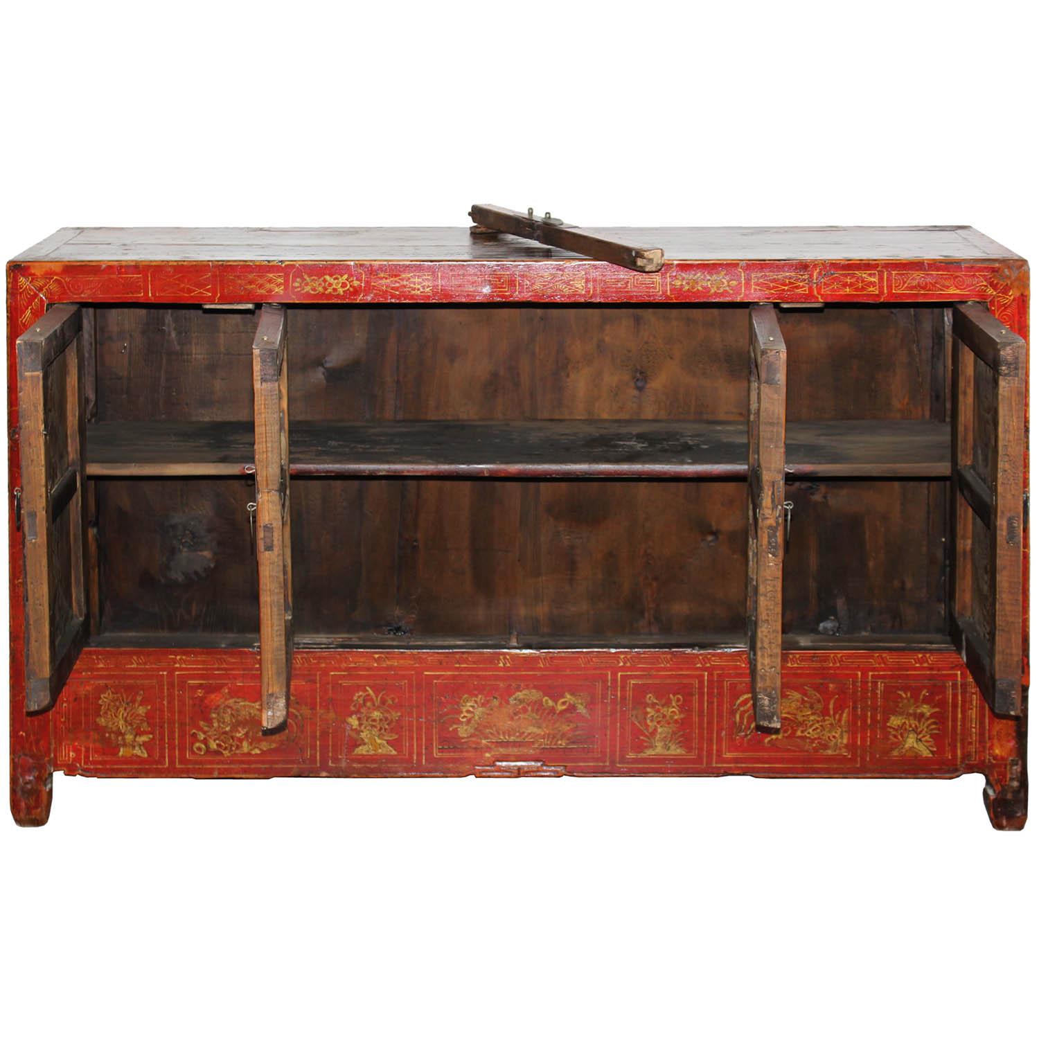 Chinese Dongbei Red Sideboard For Sale