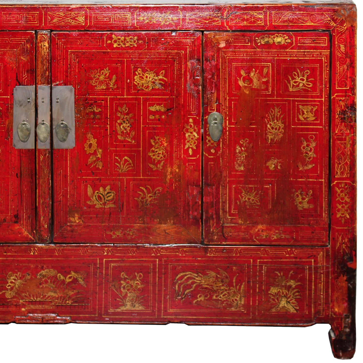 Early 20th Century Dongbei Red Sideboard For Sale