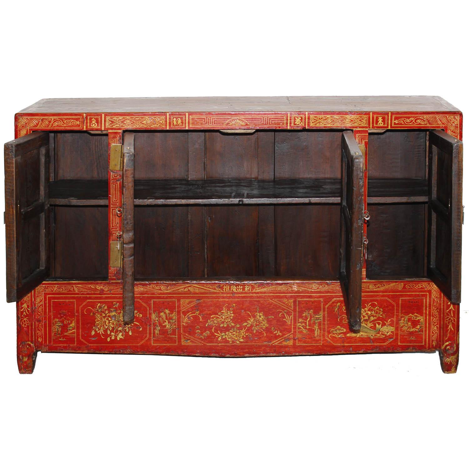 Asian Dongbei Red Wedding Sideboard