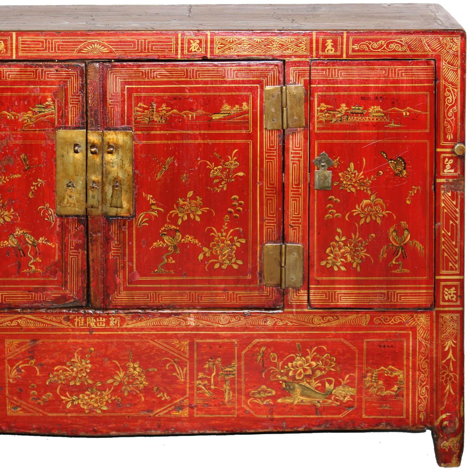 Late 20th Century Dongbei Red Wedding Sideboard