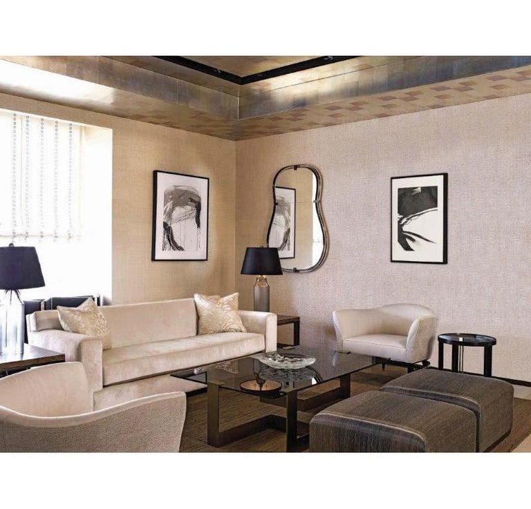 Donghia Anchor Large Cocktail Table Gold Base with Gray Top For Sale at