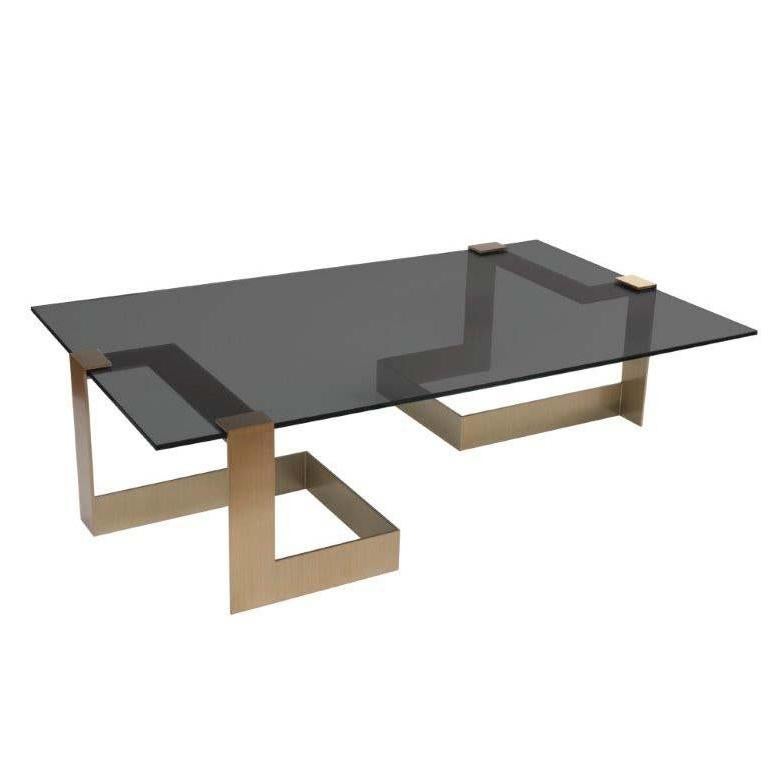 Donghia Anchor Large Cocktail Table Gold Base with Gray Top For Sale