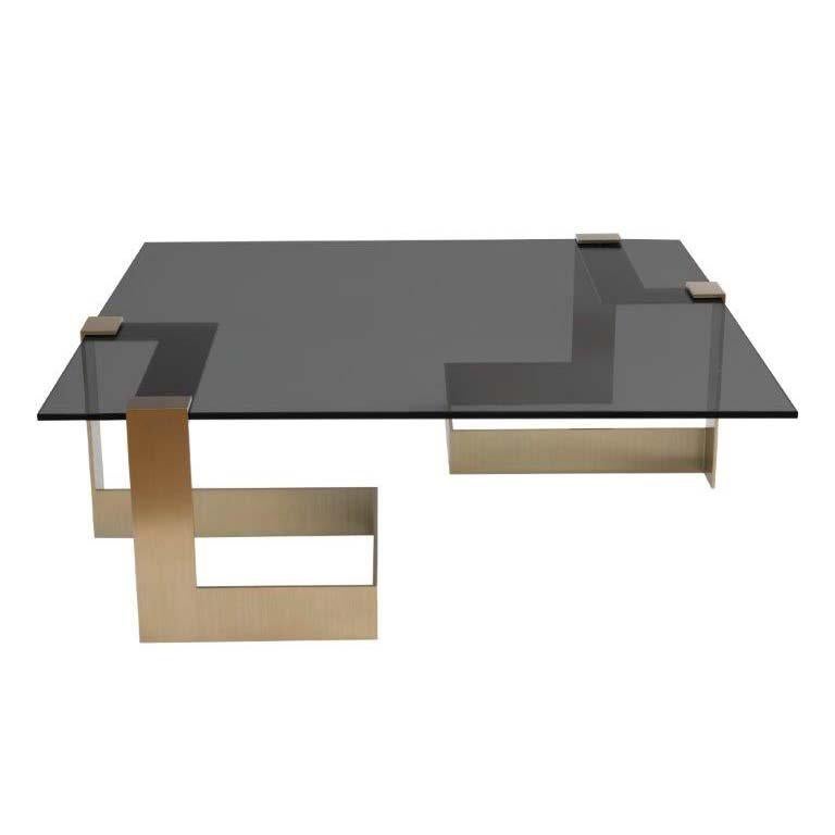 Donghia Anchor Medium Cocktail Table with Gold Base and Gray Top For Sale