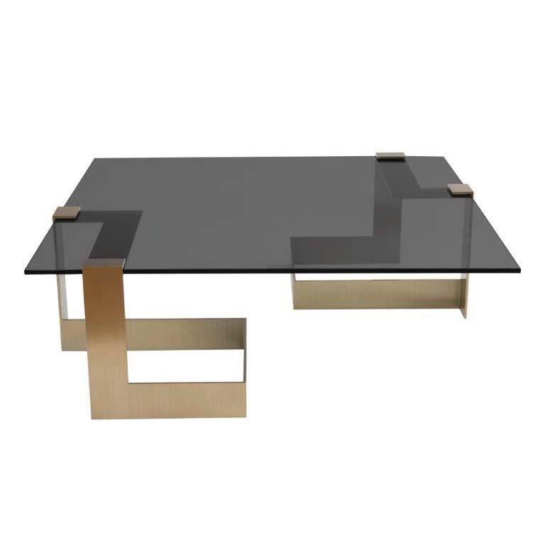 Donghia Anchor Medium Cocktail Table with Gold Base and Gray Top For