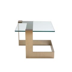 Donghia Anchor Small Occasional Table with Gold Base and Clear Top