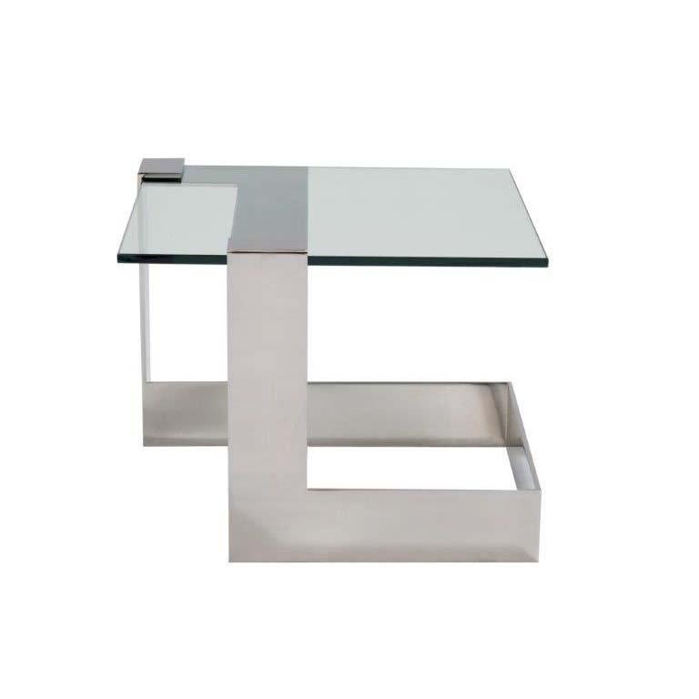 Donghia Anchor Small Occasional Table with Steel Base and Clear Top For Sale