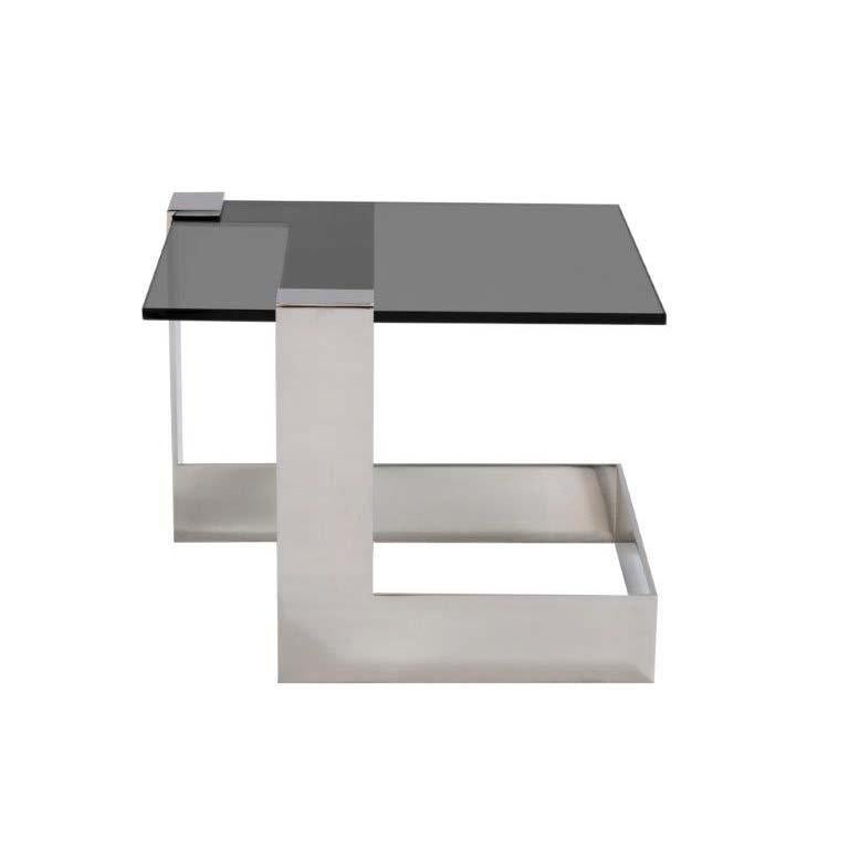 Donghia Anchor Small Occasional Table with Steel Base and Gray Top For Sale