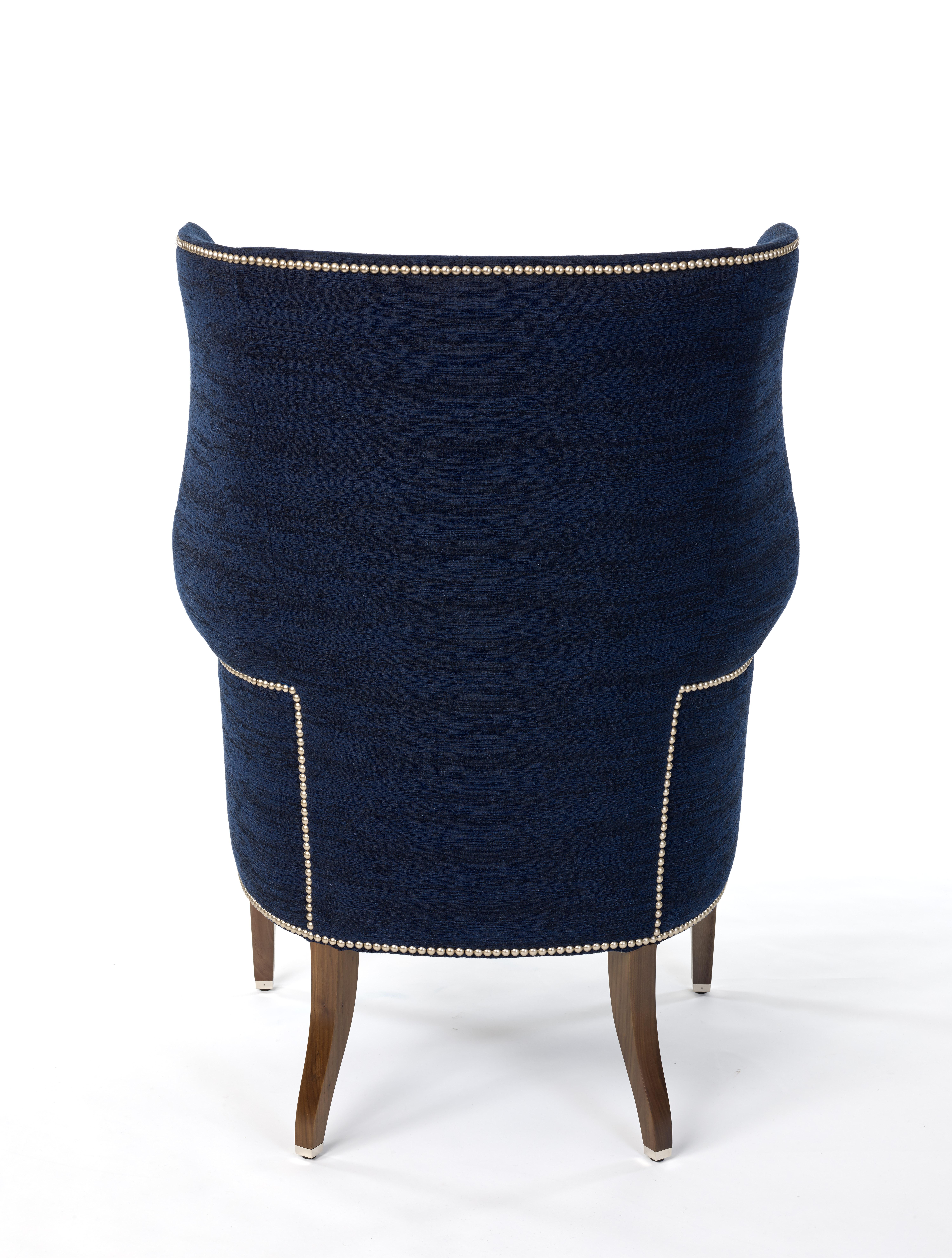 Modern Donghia Angelo's Wing Chair in Dark Blue Concierge Cotton and Wool Upholstery For Sale