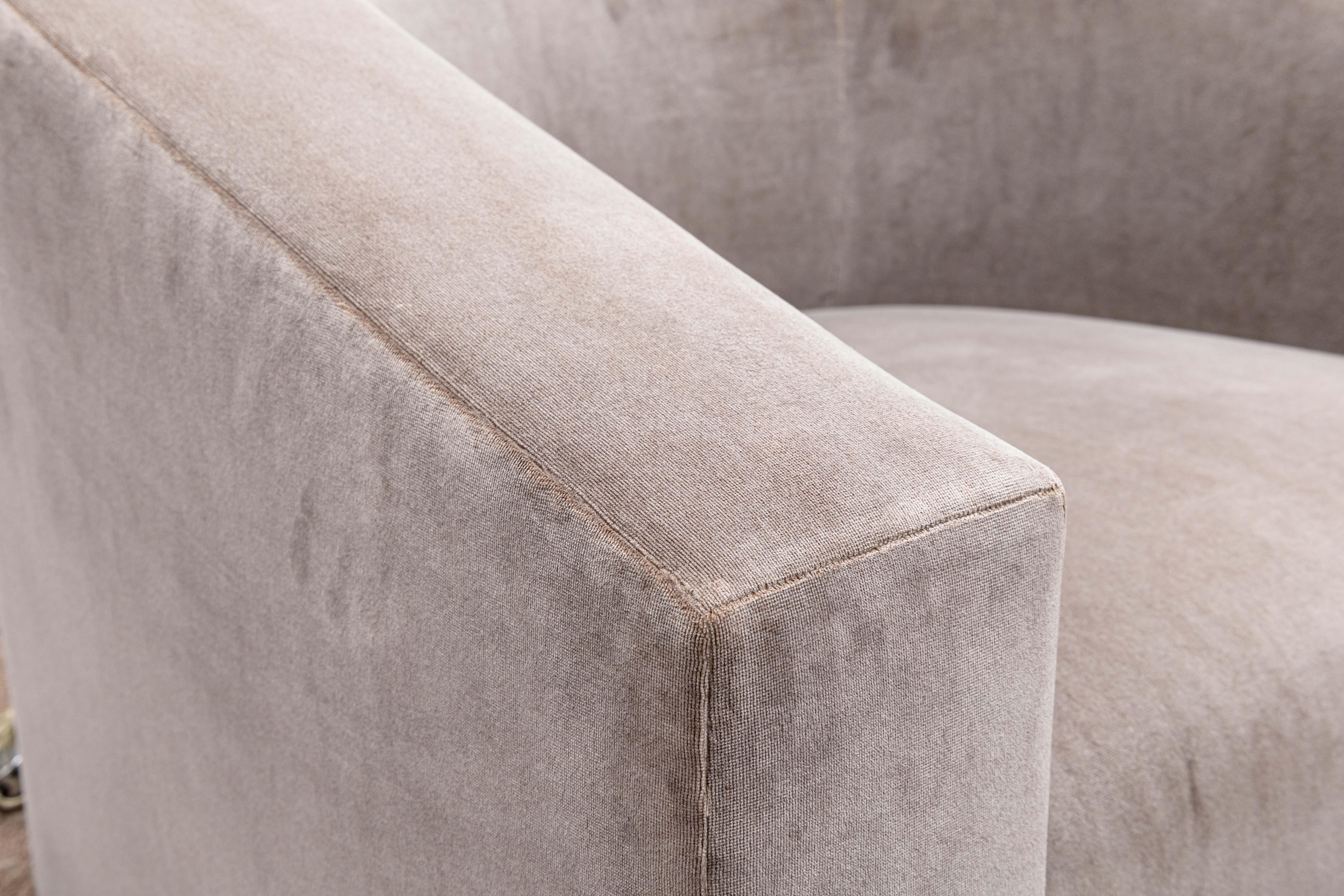 Donghia Barrel Backed Volume Swiveling Tub Chair in Grey Pink Velvet Mohair For Sale 2