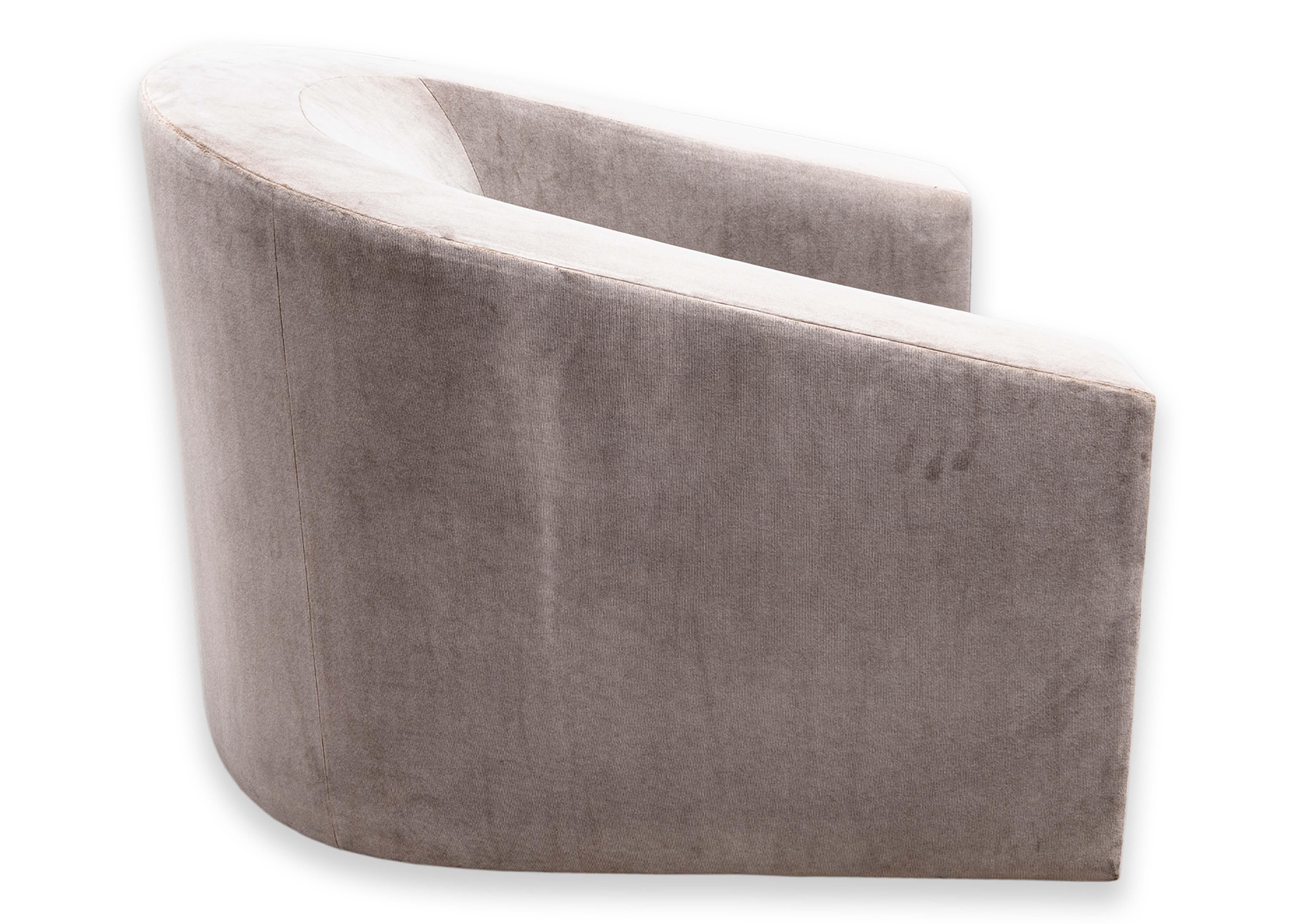 Donghia Barrel Backed Volume Swiveling Tub Chair in Grey Pink Velvet Mohair For Sale 4