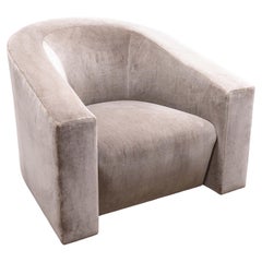 Donghia Barrel Backed Volume Swiveling Tub Chair in Grey Pink Velvet Mohair