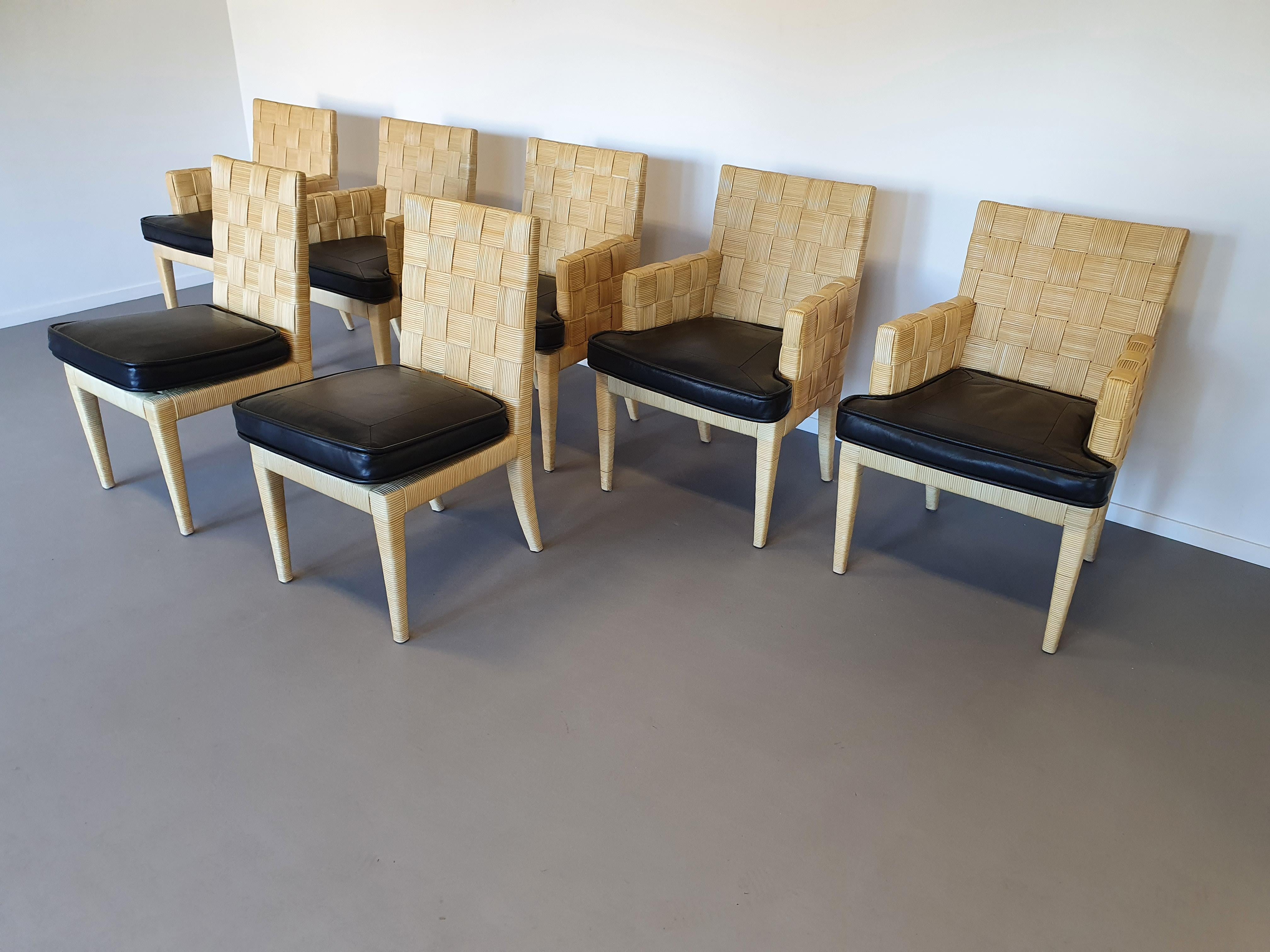 Donghia Block Island chairs 1990s with leather seats. 5 x armrests, 2 x without For Sale 3