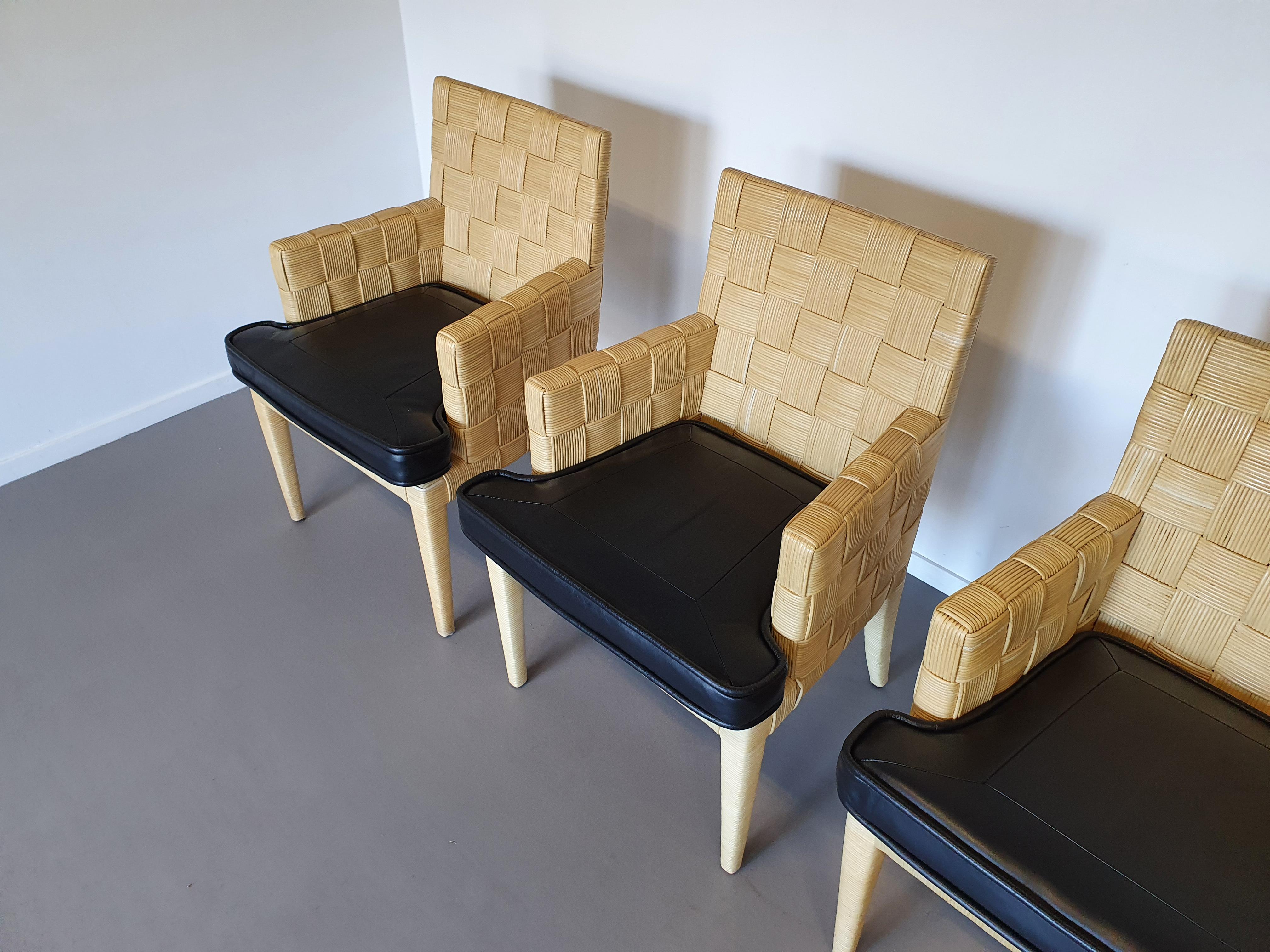 Mid-Century Modern Donghia Block Island chairs 1990s with leather seats. 5 x armrests, 2 x without For Sale