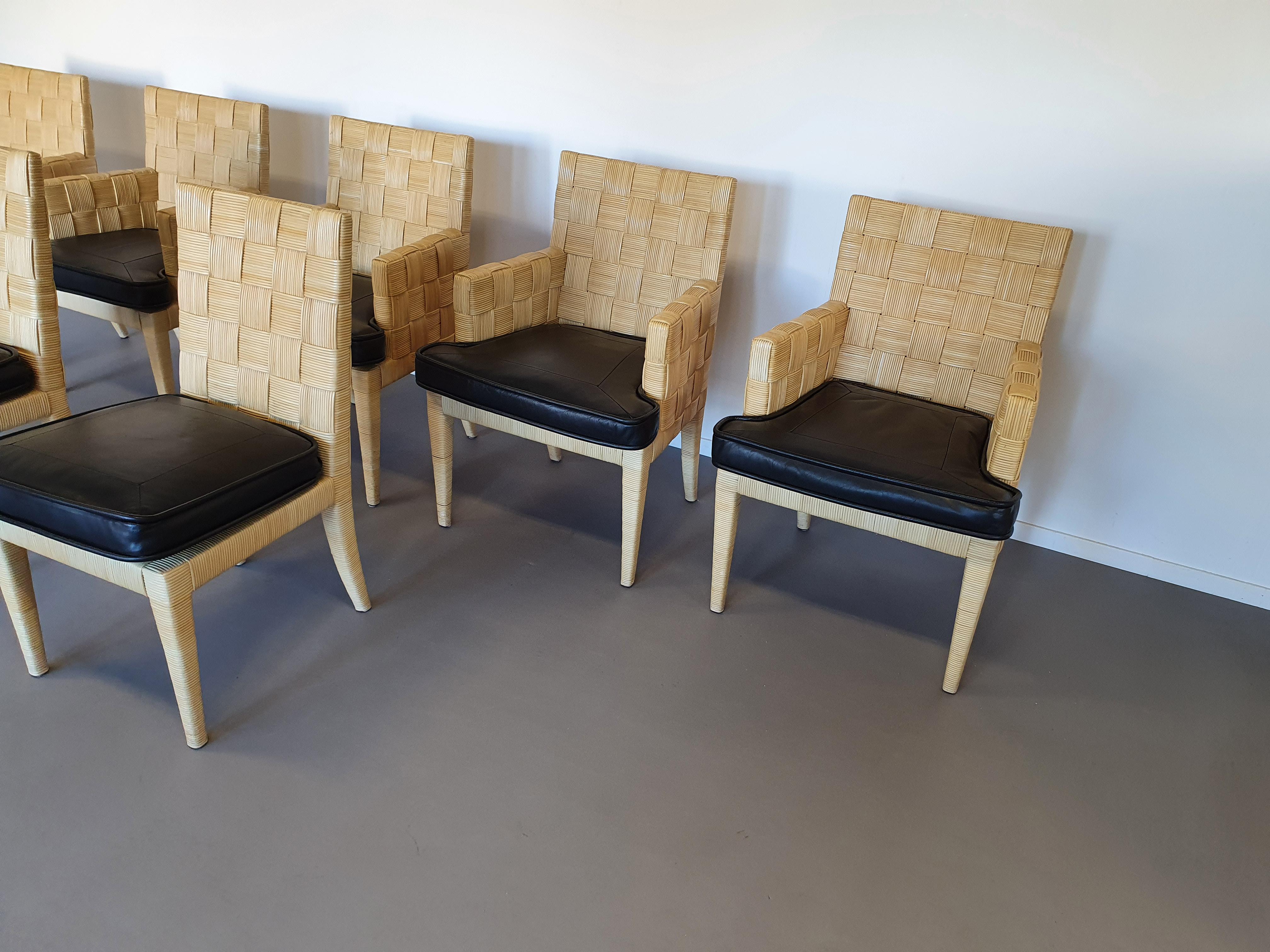 Donghia Block Island-Stühle 1990er Jahre mit Ledersitzen. 5 x Armlehnen, 2 x ohne im Angebot 3