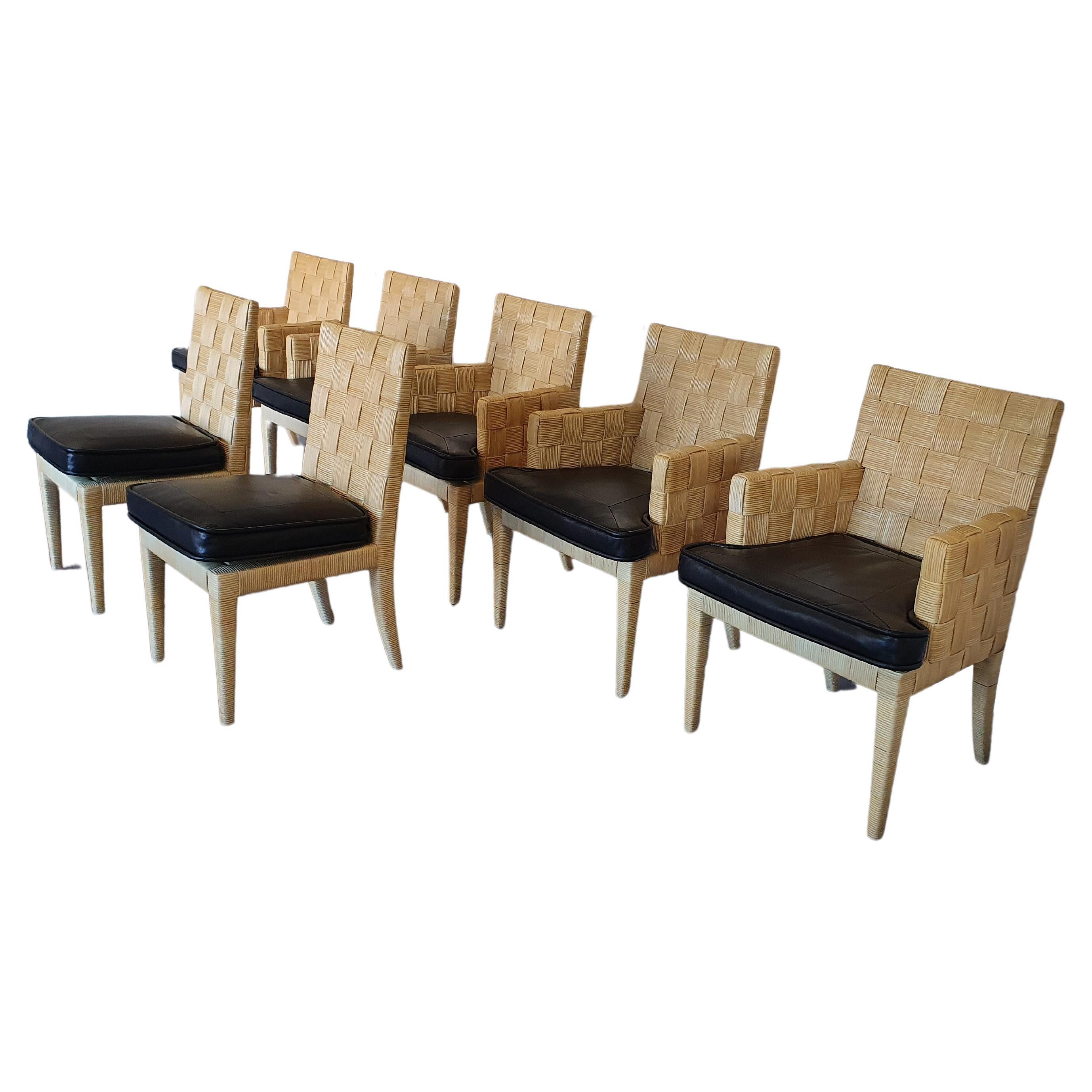 Donghia Block Island chairs 1990s with leather seats. 5 x armrests, 2 x without For Sale