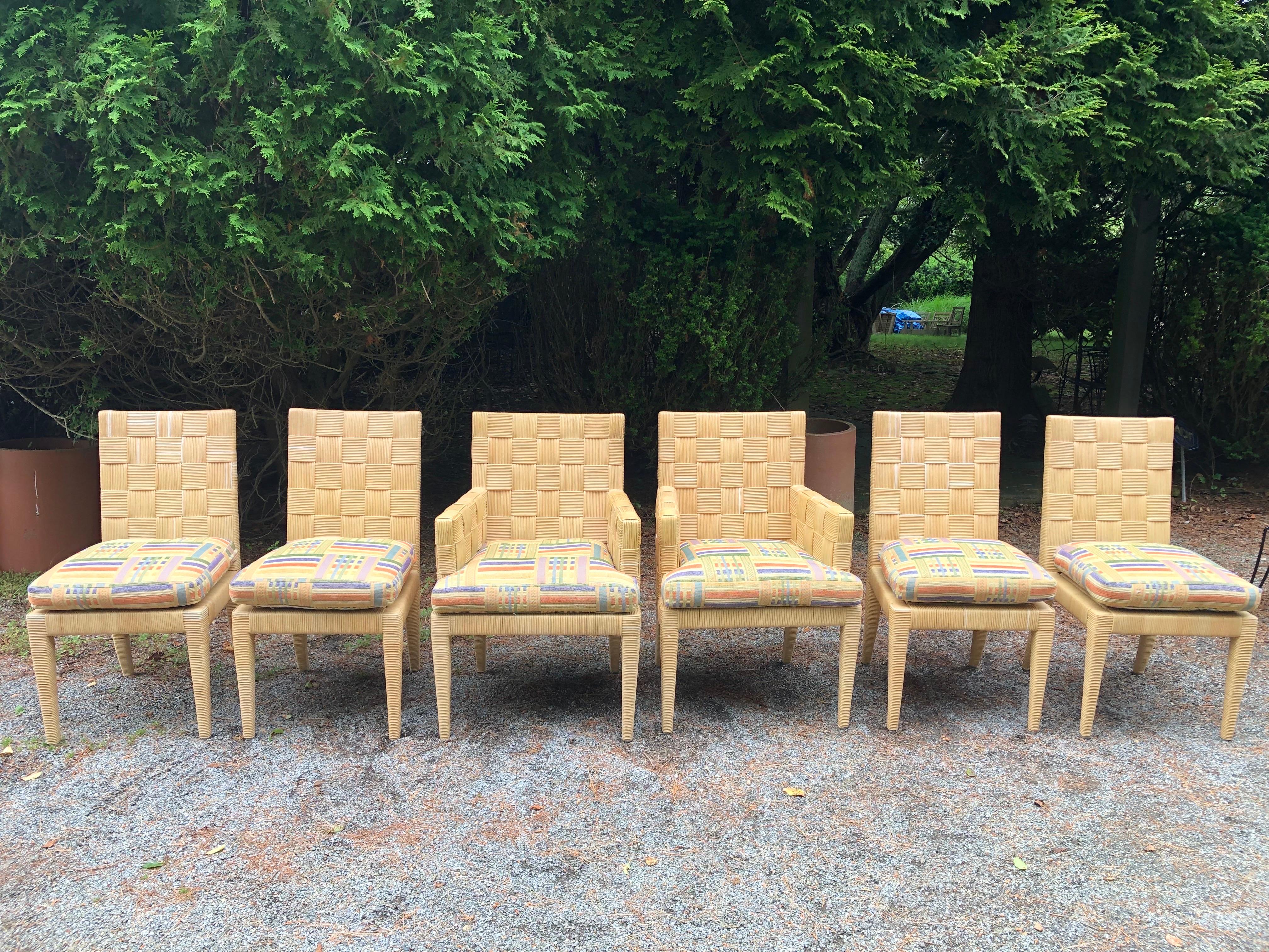 Donghia Block Island Vintage Six John Hutton Cane Dining Chairs (20. Jahrhundert) im Angebot