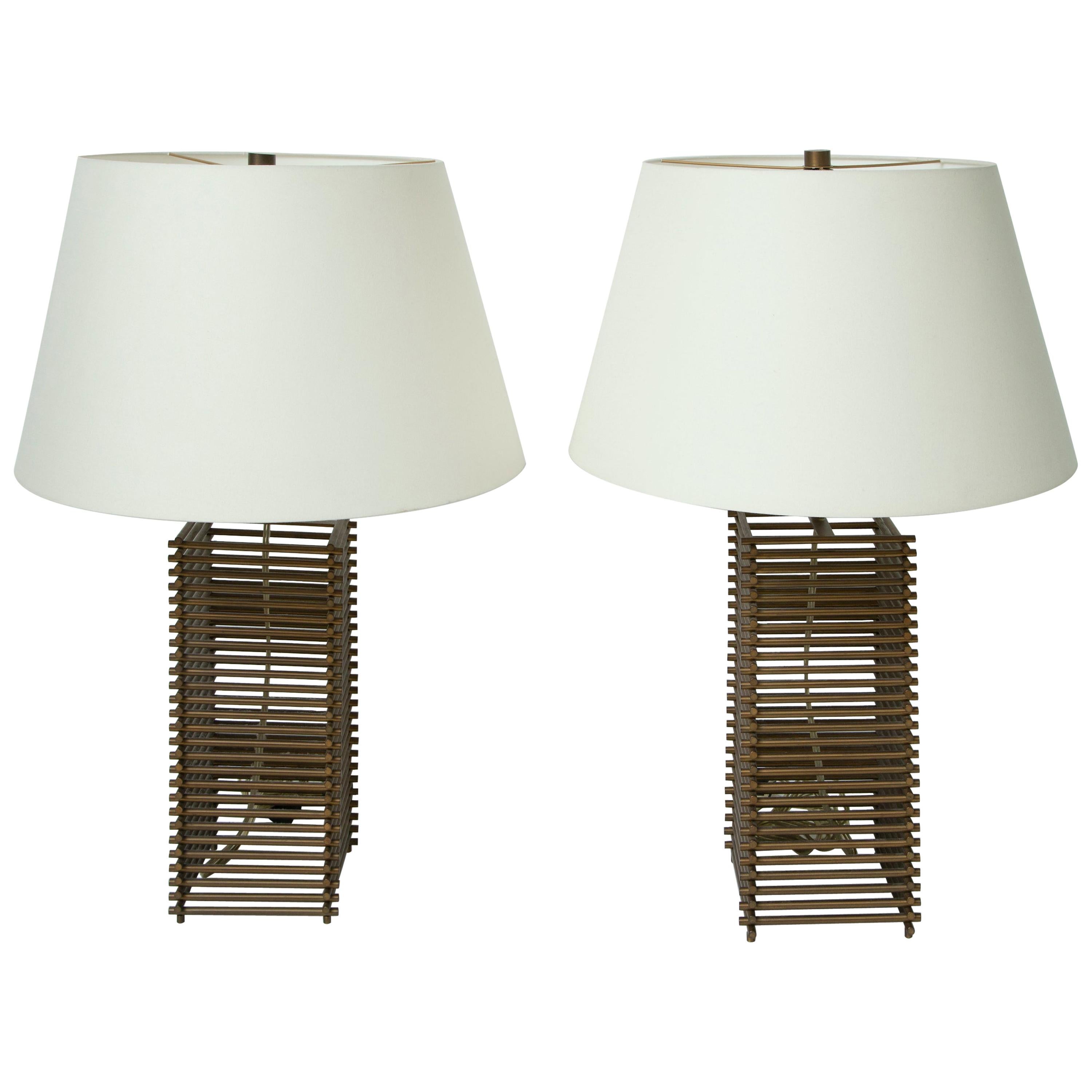 Donghia Brass Grid Lamps For Sale