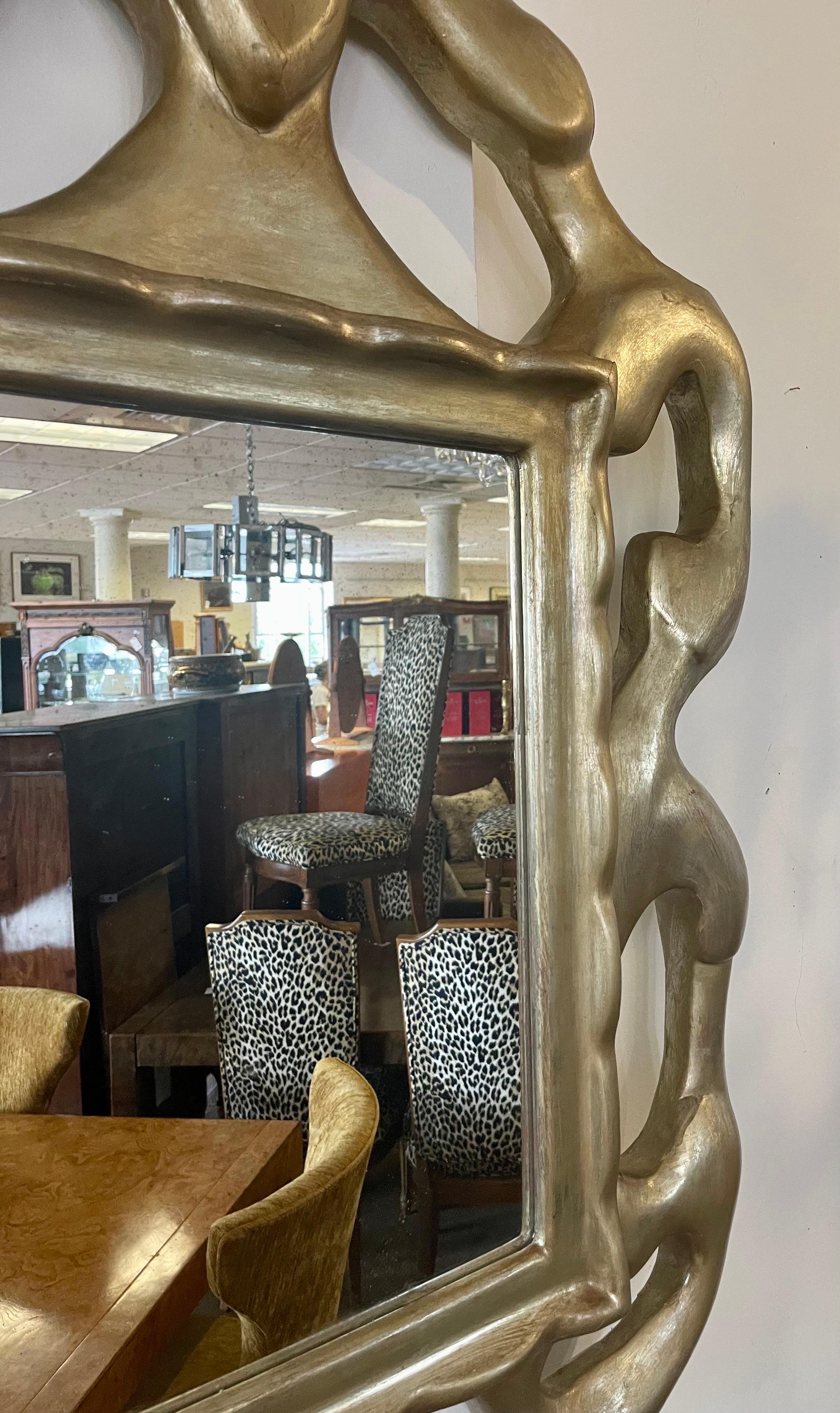 Donghia Daphne Hand Carved Wood Free-Form Sculptural Wall Mirror Organic Lines In Good Condition In West Hartford, CT