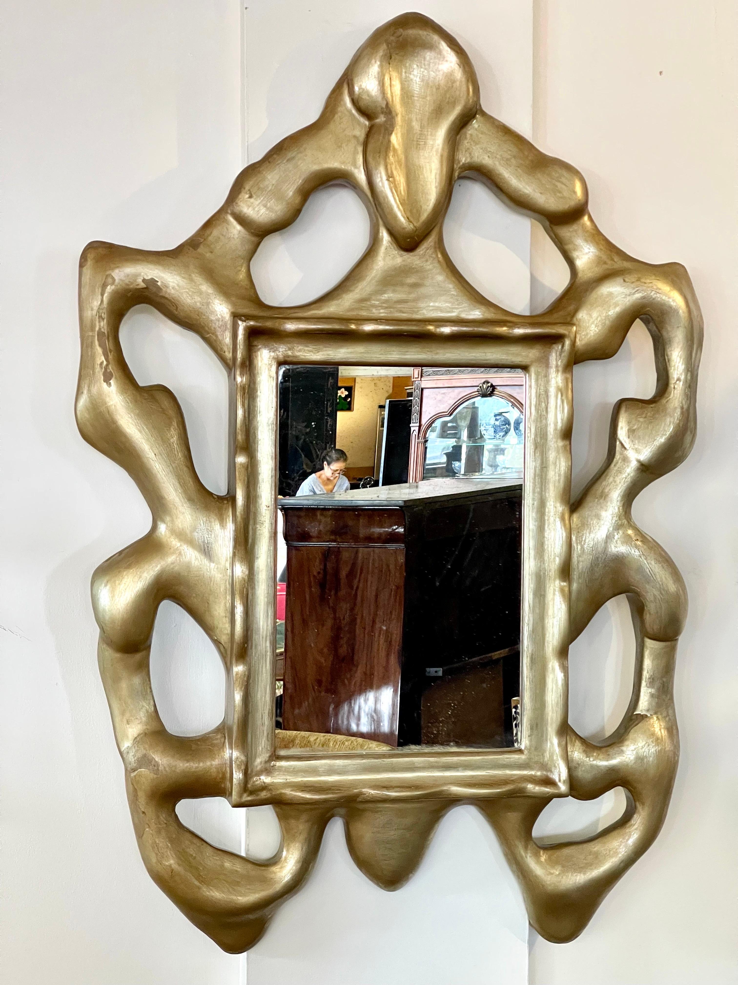 Giltwood Donghia Daphne Hand Carved Wood Free-Form Sculptural Wall Mirror Organic Lines