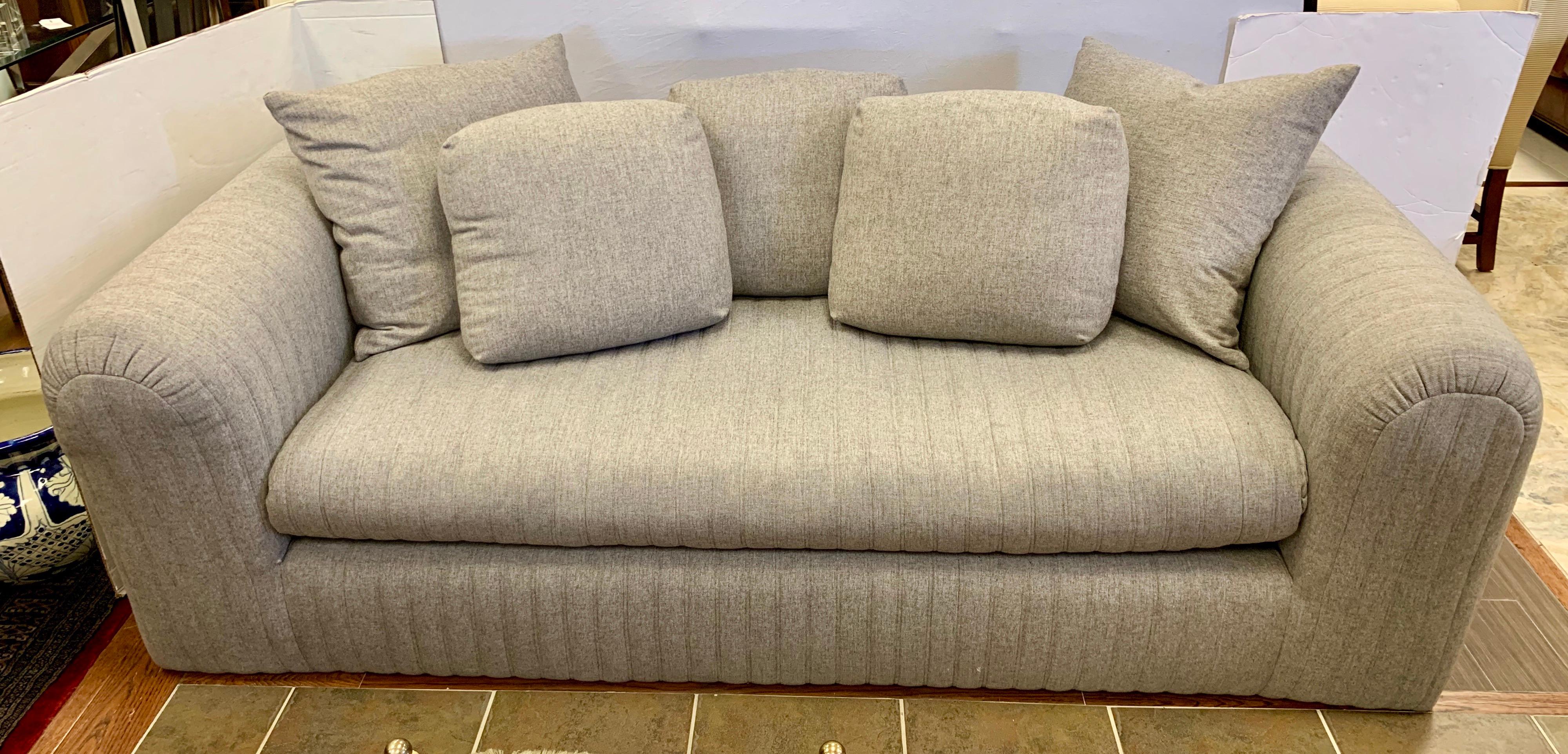 Mid-Century Modern Donghia Designed by John Hutton Gray Wool Sofa with Channel Stitching