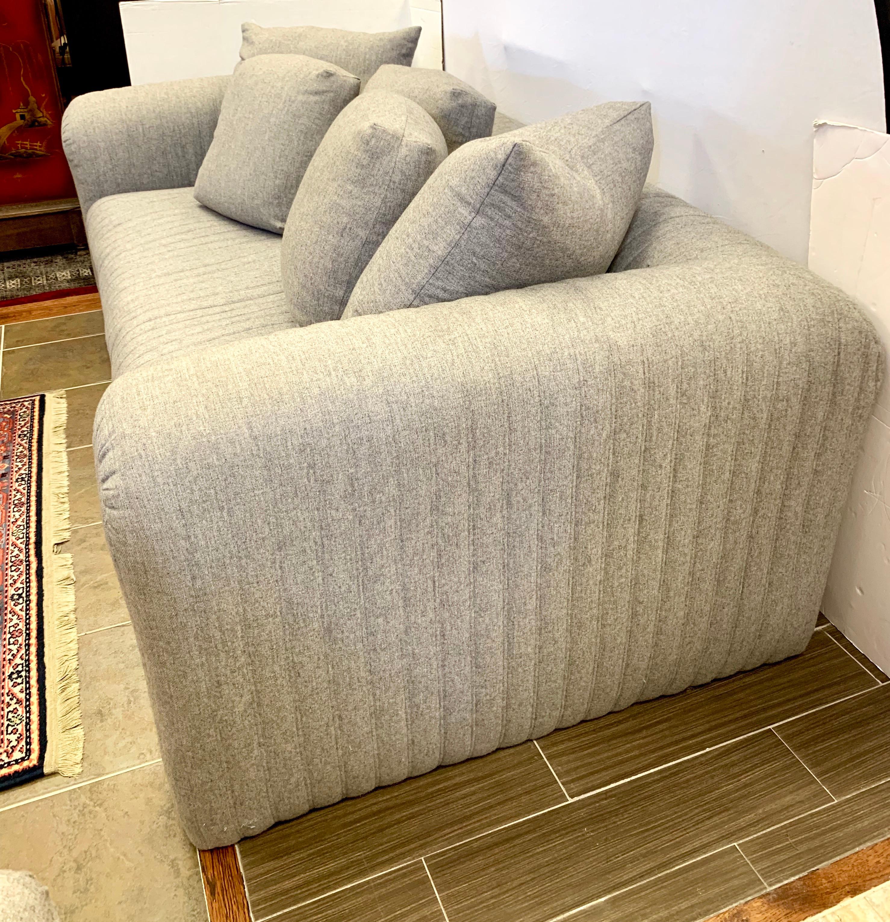 Fabric Donghia Designed by John Hutton Gray Wool Sofa with Channel Stitching