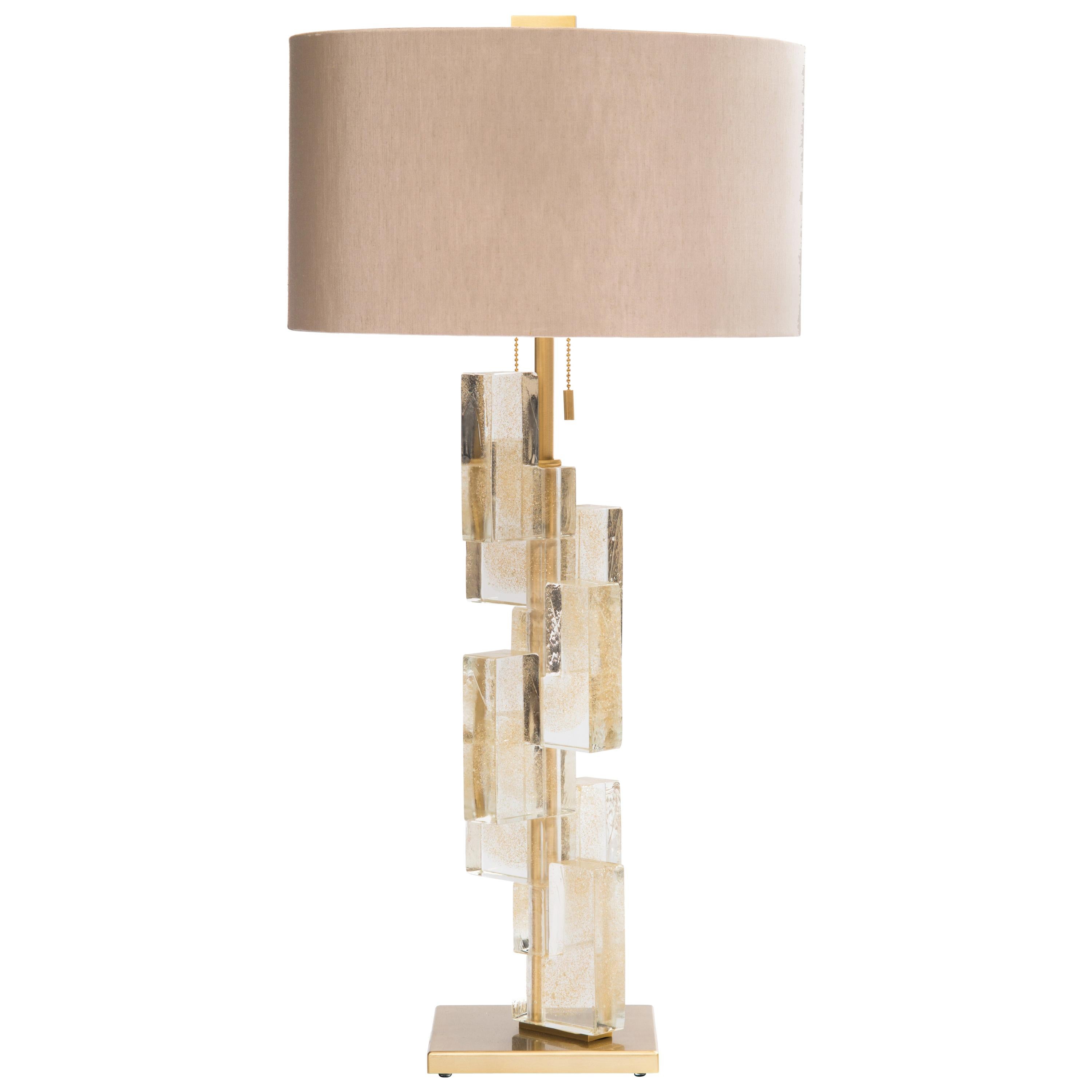 Donghia Esha Alta Lamp, Murano Gold Dust Glass with Gold-Plated Steel Frame For Sale