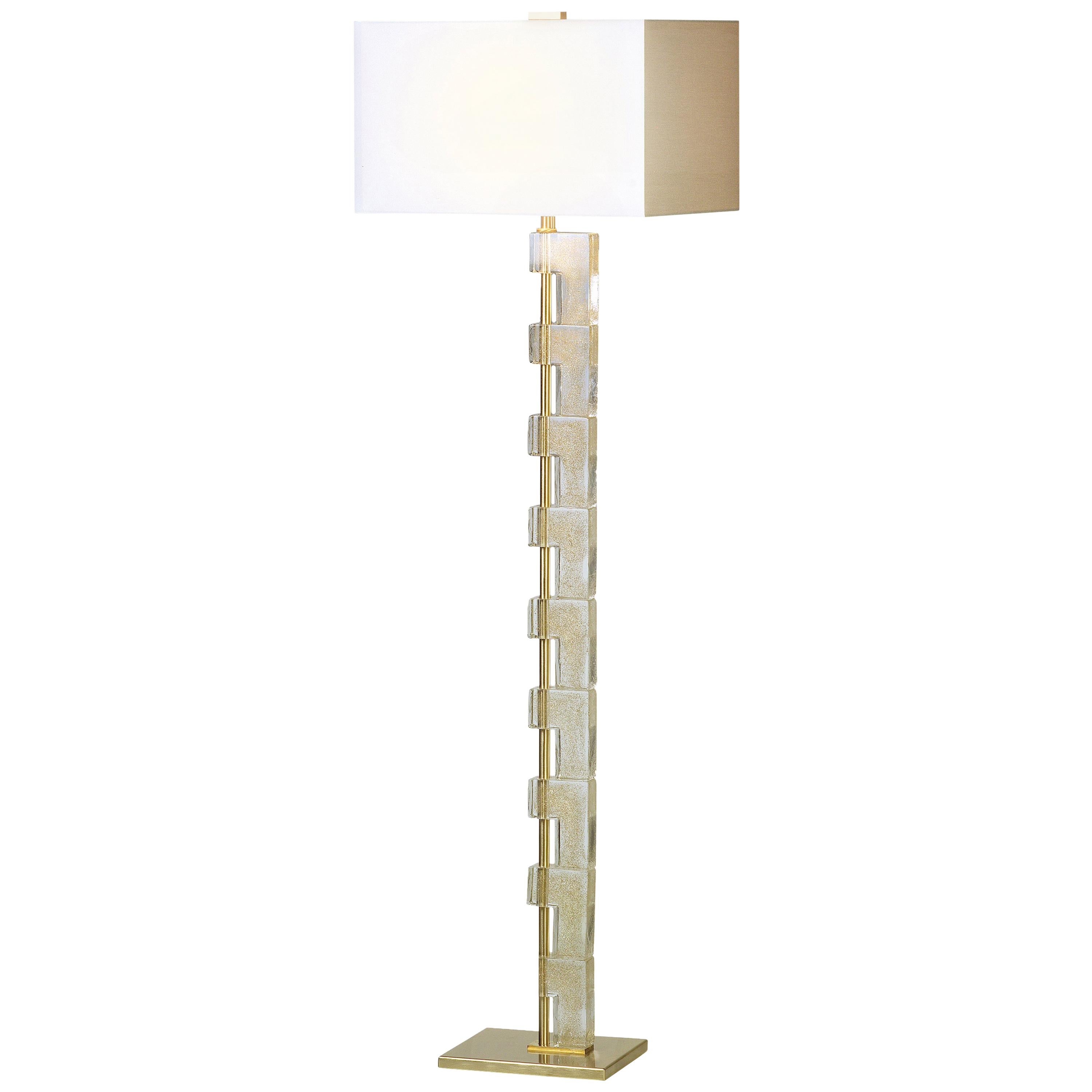 Donghia Esha Floor Lamp and Shade, Murano Glass in Gold Dust with Satin Finish For Sale