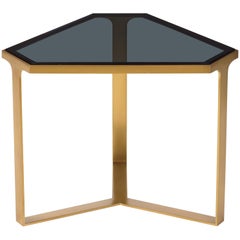 Donghia Forma Table with Satin Brass Base and Gray Glass Top