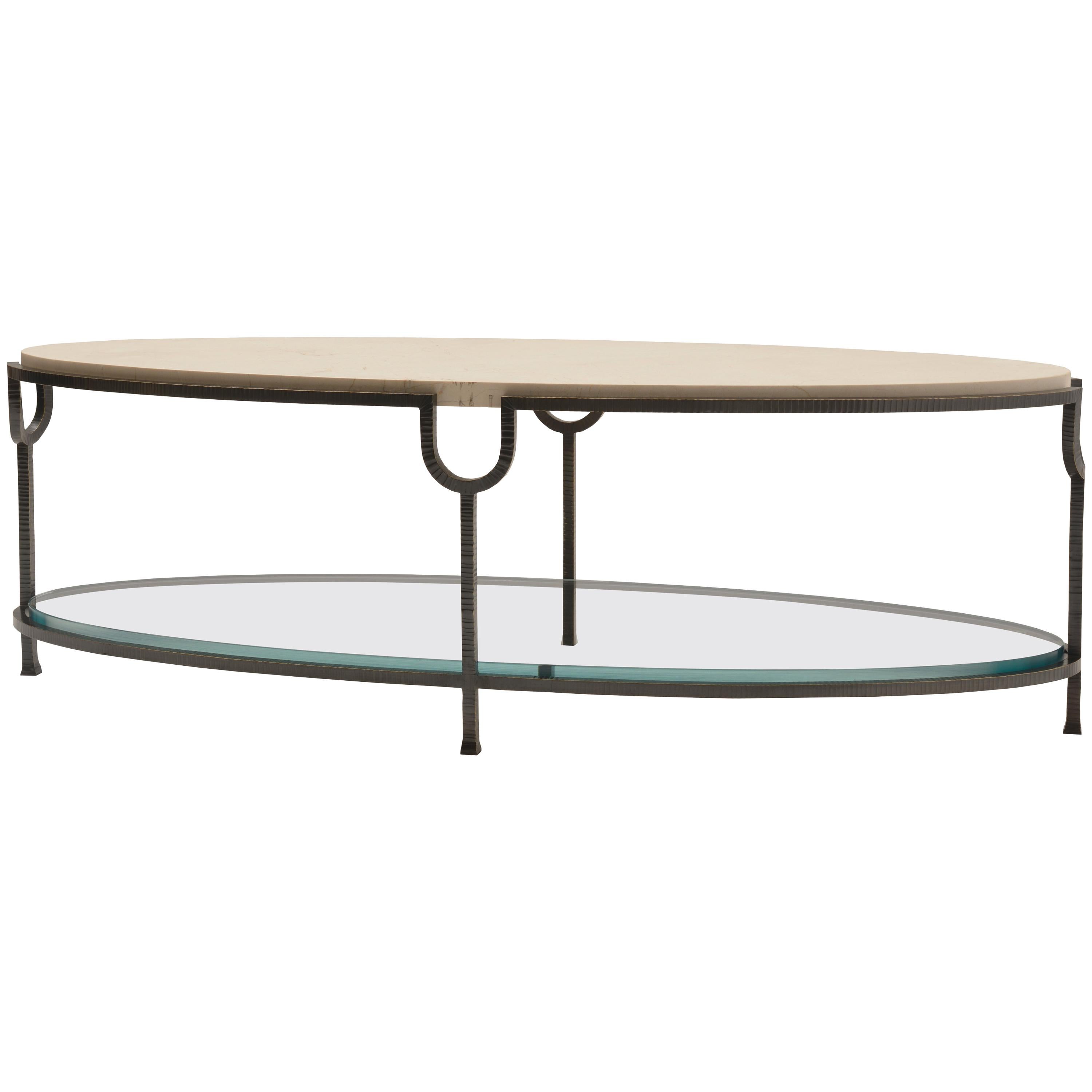 Donghia Inyo Cocktail Table with Marble Top and Glass Shelf For Sale
