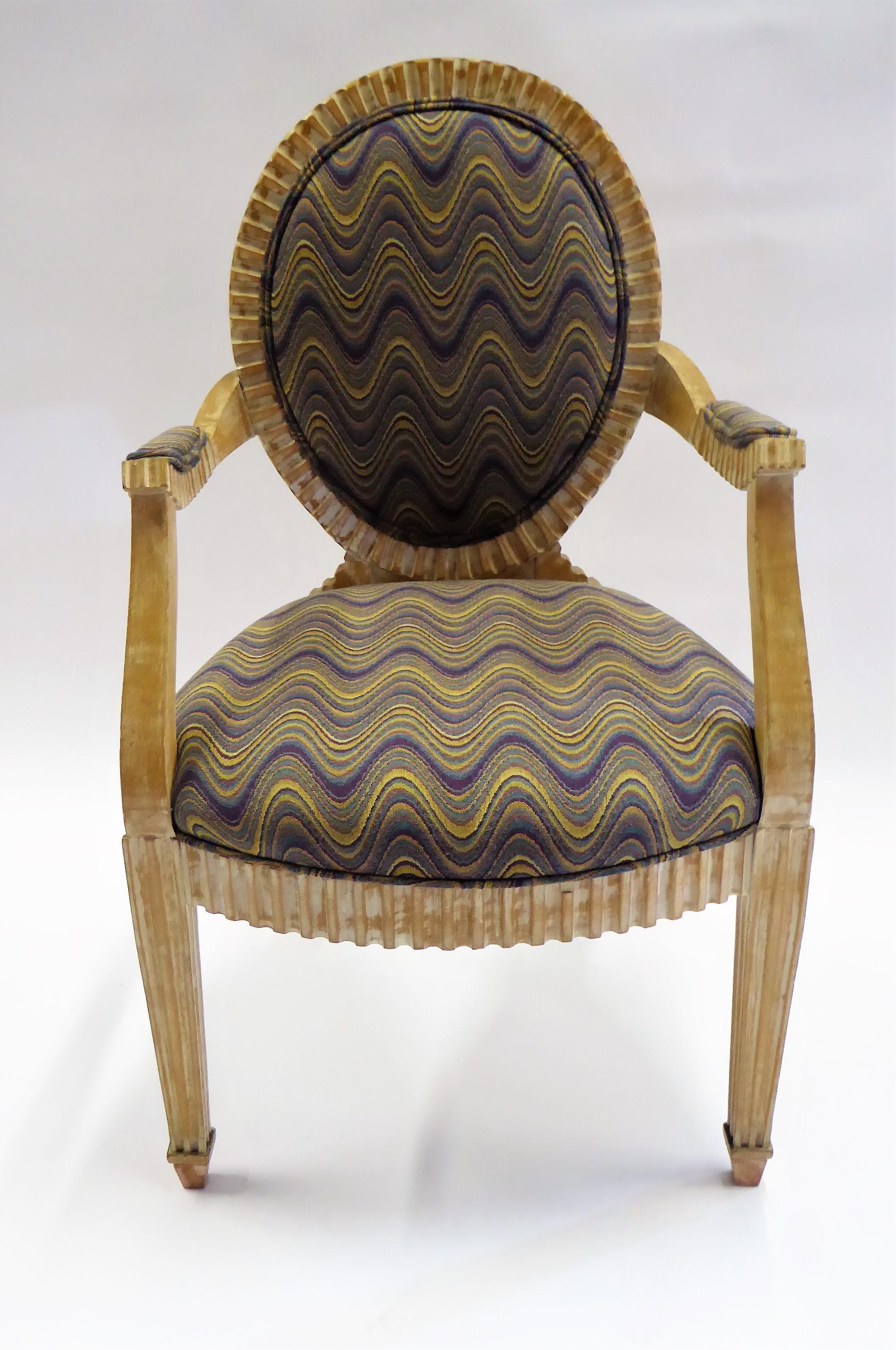 Donghia John Hutton Soleil Style Fluted Armchair in Flame Stich and Raffia In Good Condition In Miami, FL