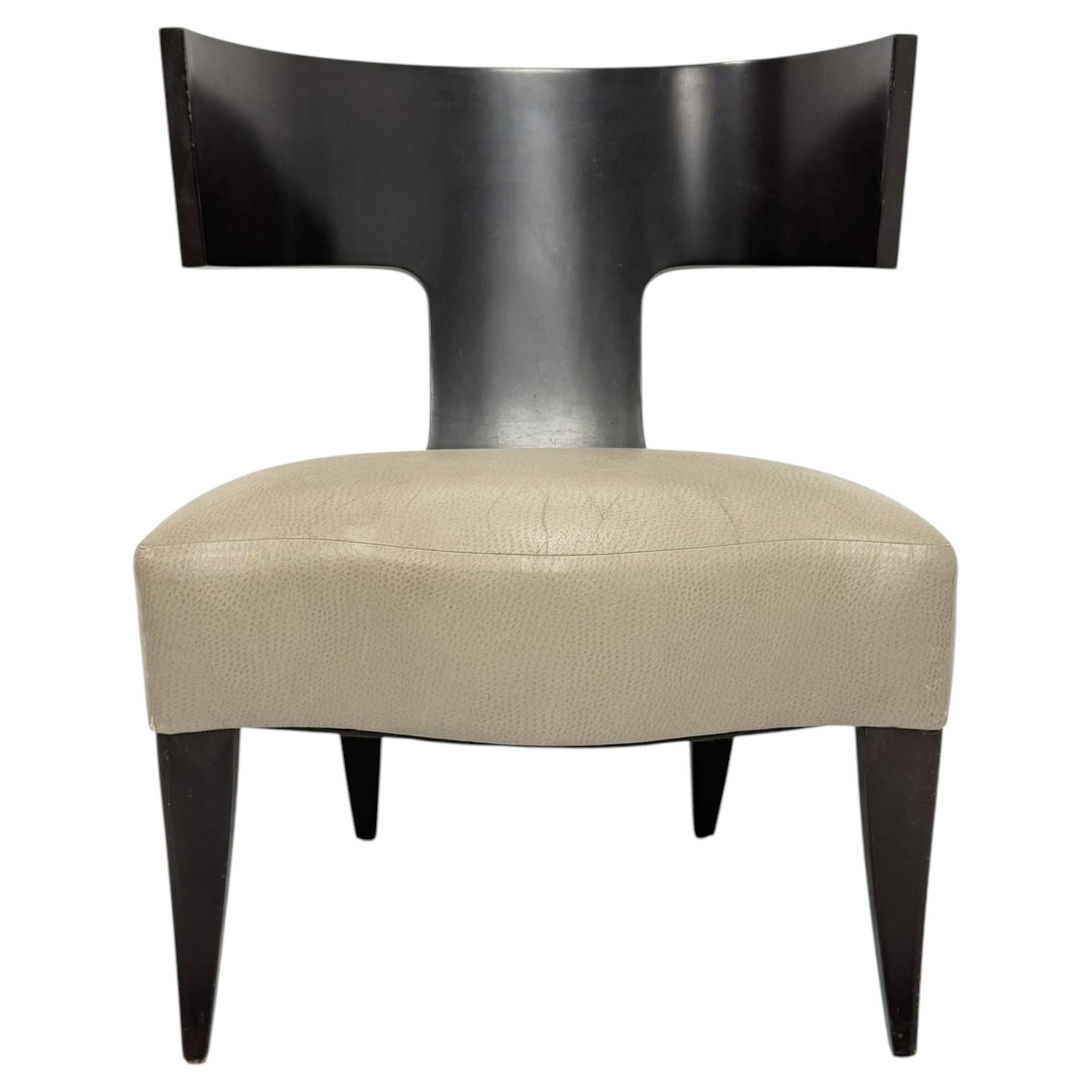 Donghia Klismos Slipper Chair in Mahogany-Finished Maple and Leather