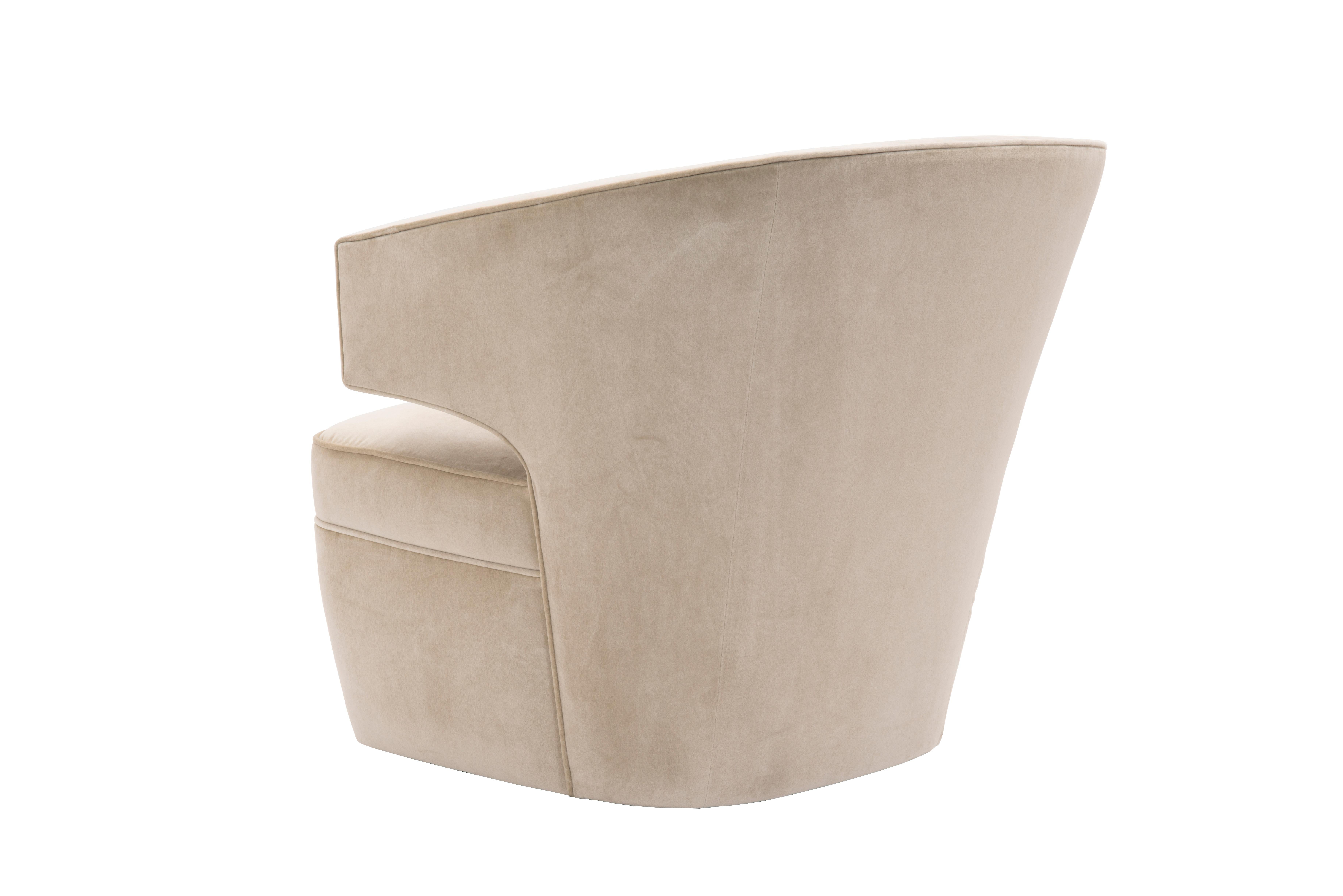 Italian Donghia Lana Club Chair with Swivel in Ivory Cotton Velvet    For Sale