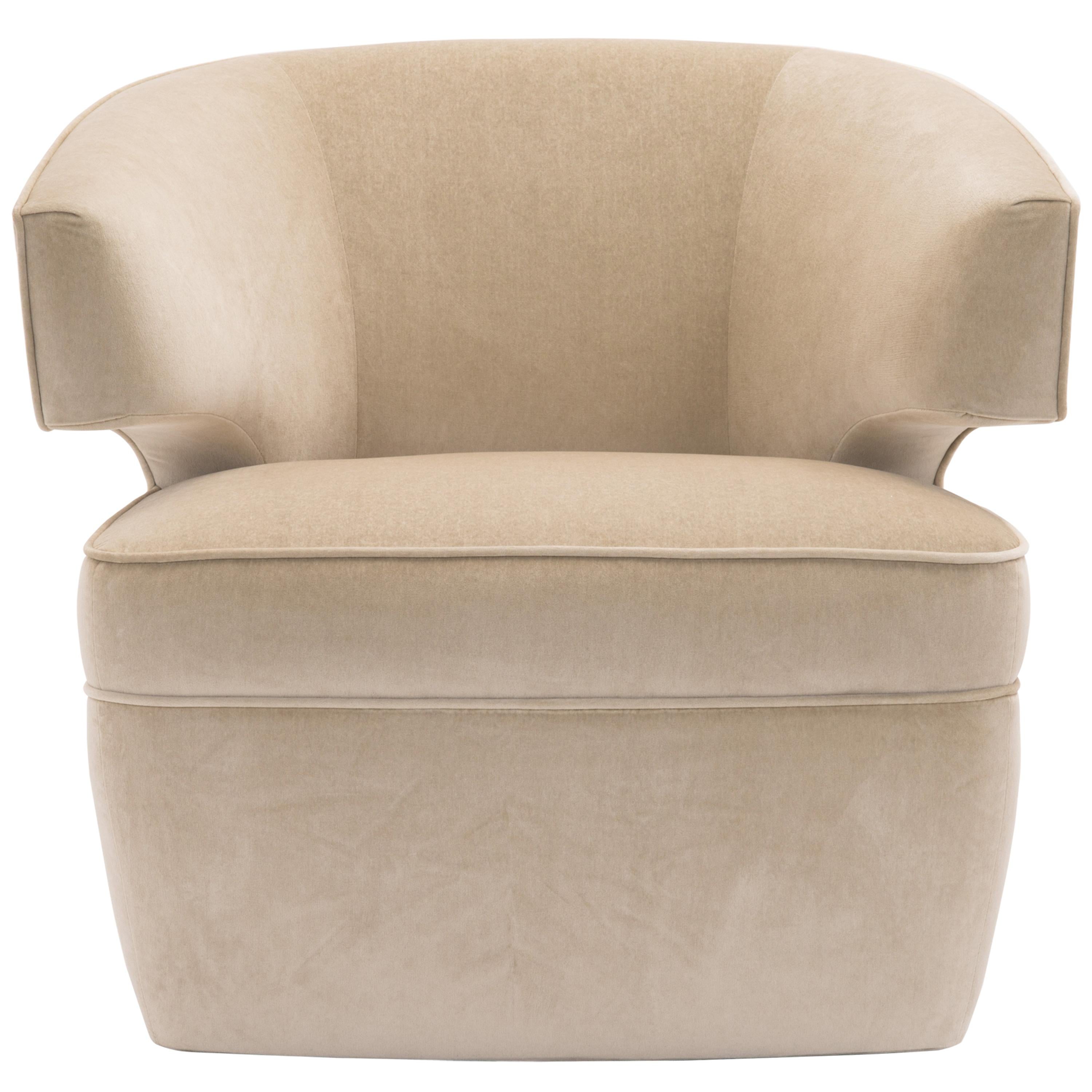 Donghia Lana Club Chair with Swivel in Ivory Cotton Velvet    For Sale