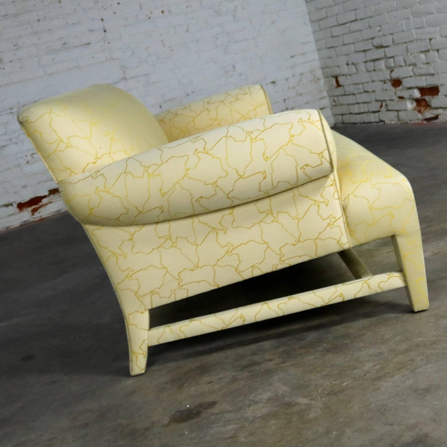 Modern Donghia Loveseat Sofa in Cream and Yellow Fat Man Fabric Attributed to Angelo D