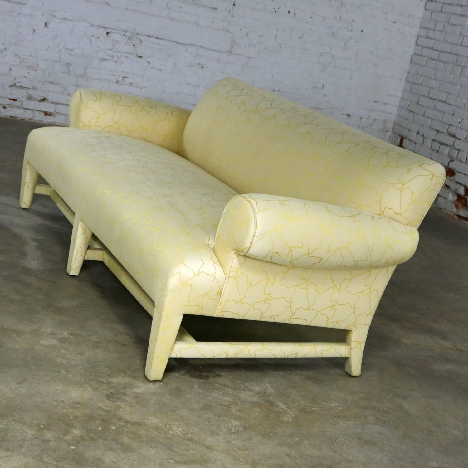 Donghia Loveseat Sofa in Cream and Yellow Fat Man Fabric Attributed to Angelo D In Good Condition In Topeka, KS